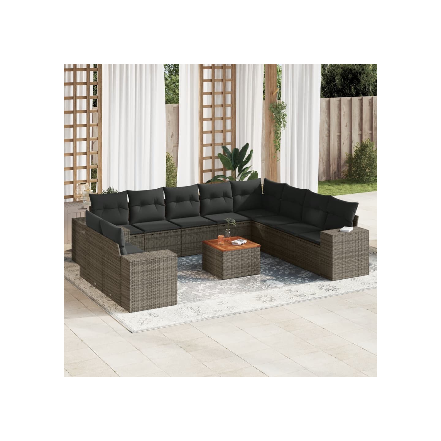 Salon de jardin 11 pcs avec coussins gris résine tressée