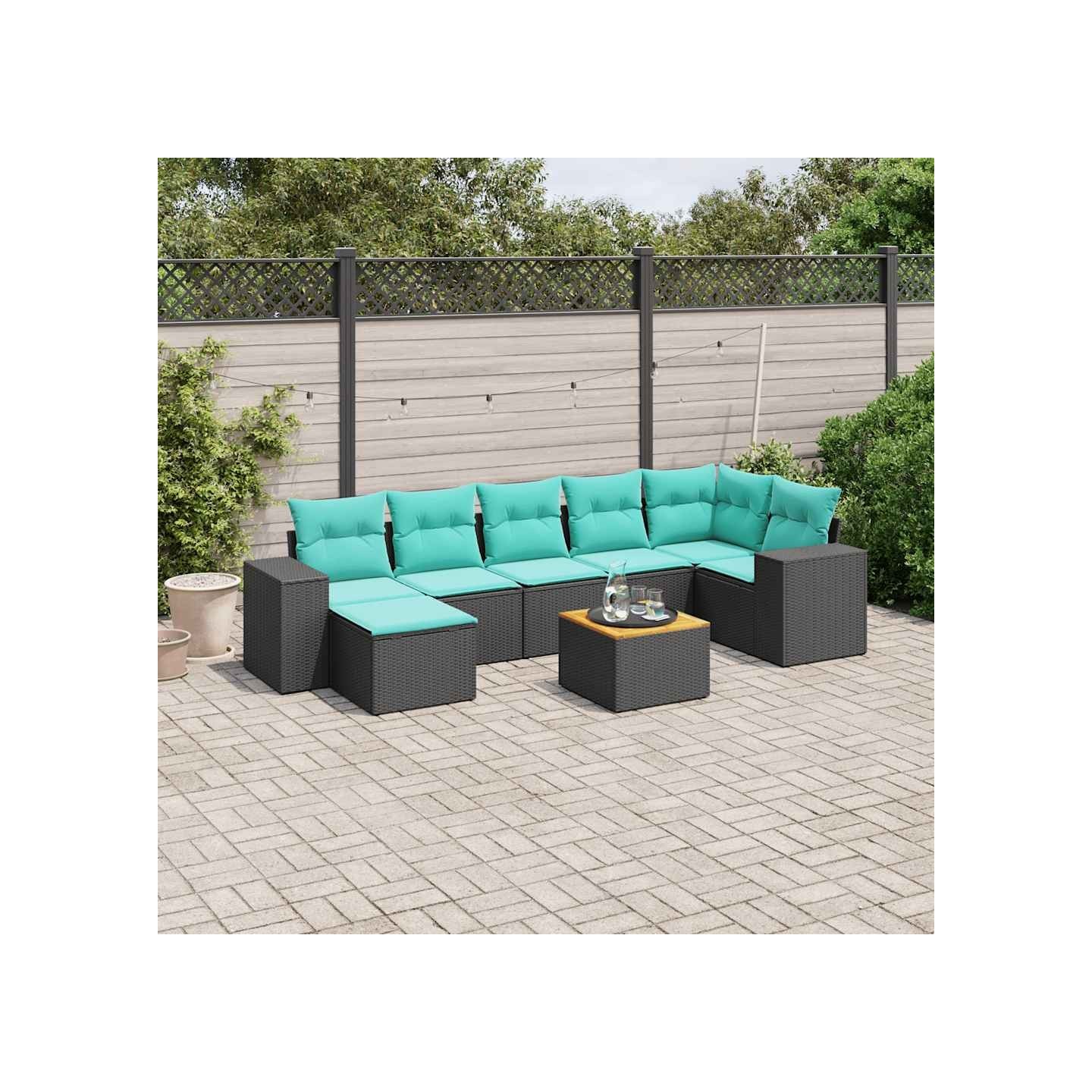 Ensemble de canapé de jardin 8 pcs avec coussins noir résine tressée