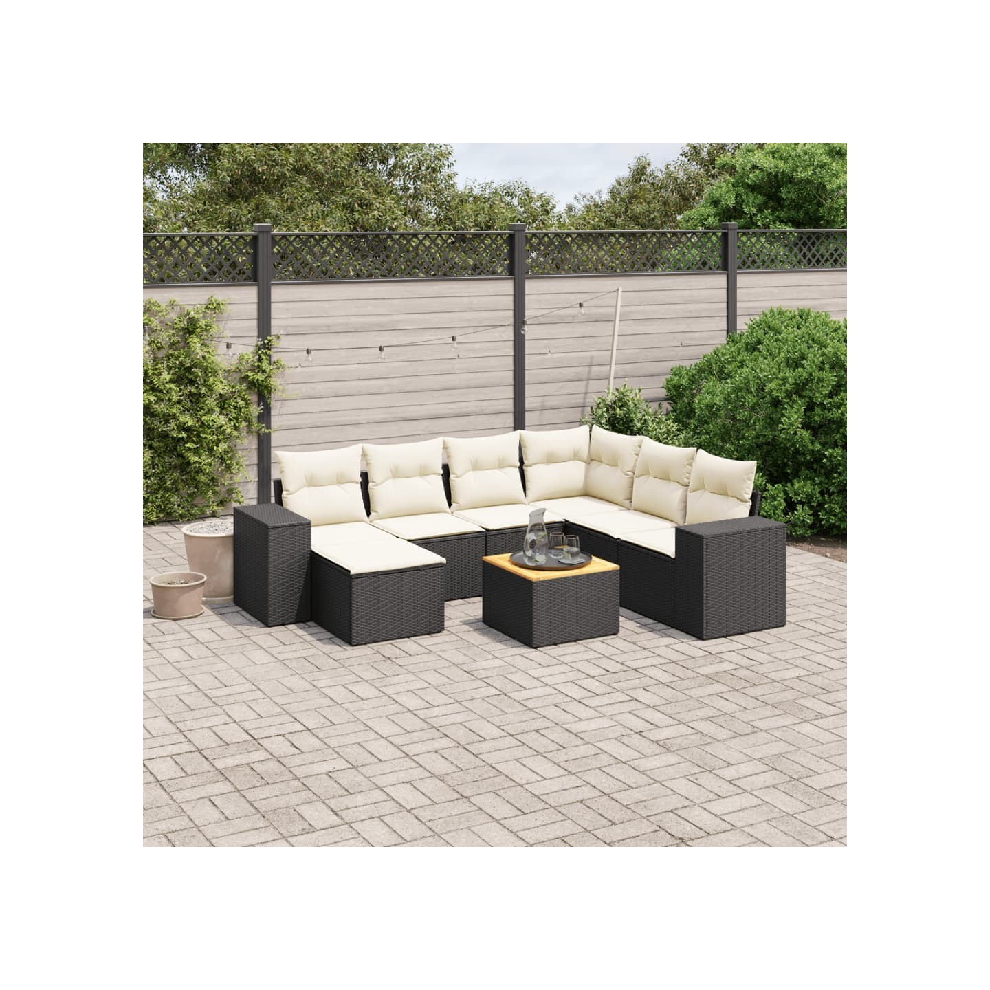 Salon de jardin 8 pcs avec coussins noir résine tressée