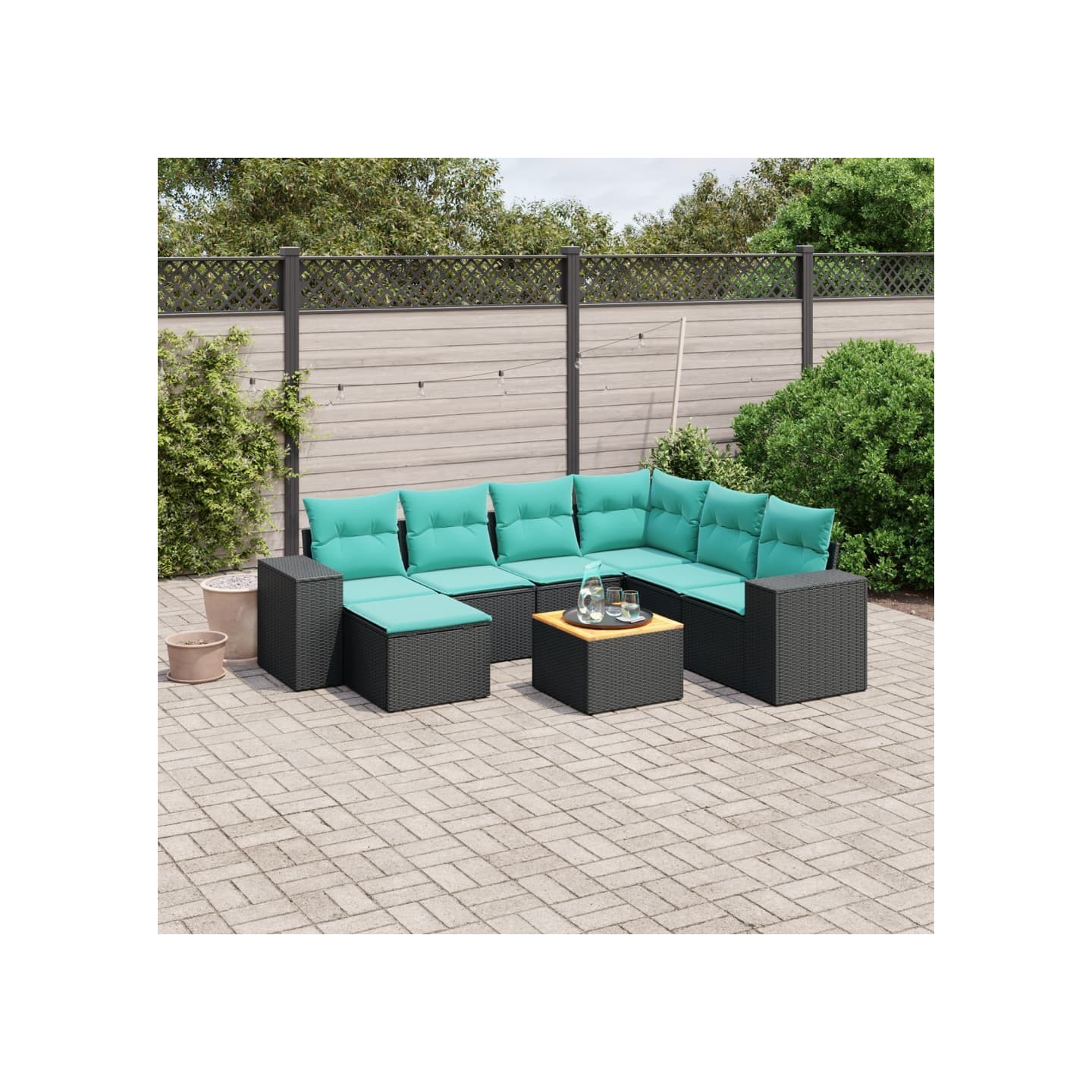 Ensemble de canapé de jardin 8 pcs avec coussins noir résine tressée