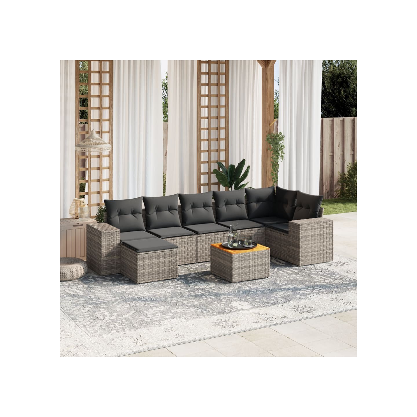 Salon de jardin 8 pcs avec coussins gris résine tressée