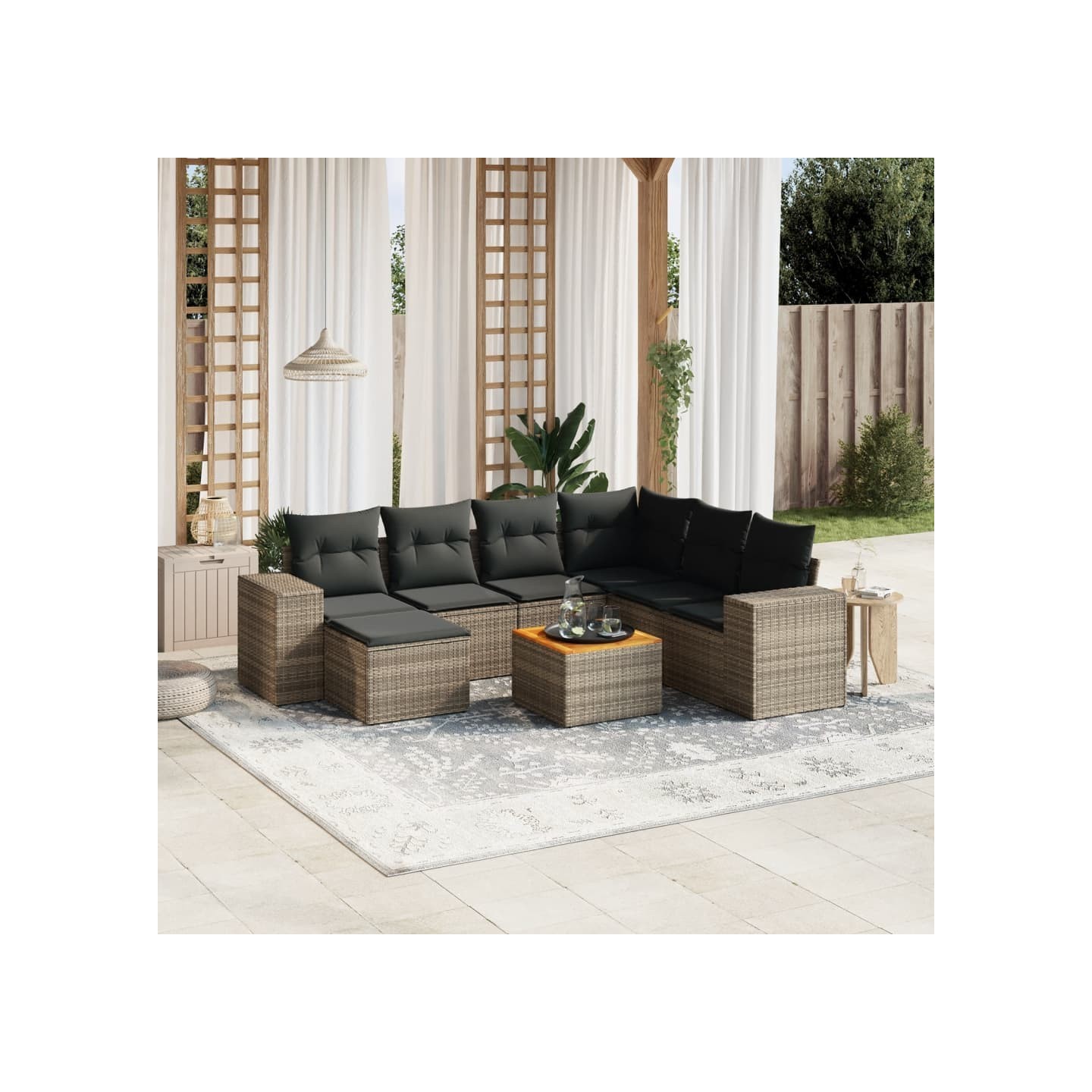 Salon de jardin 8 pcs avec coussins gris résine tressée
