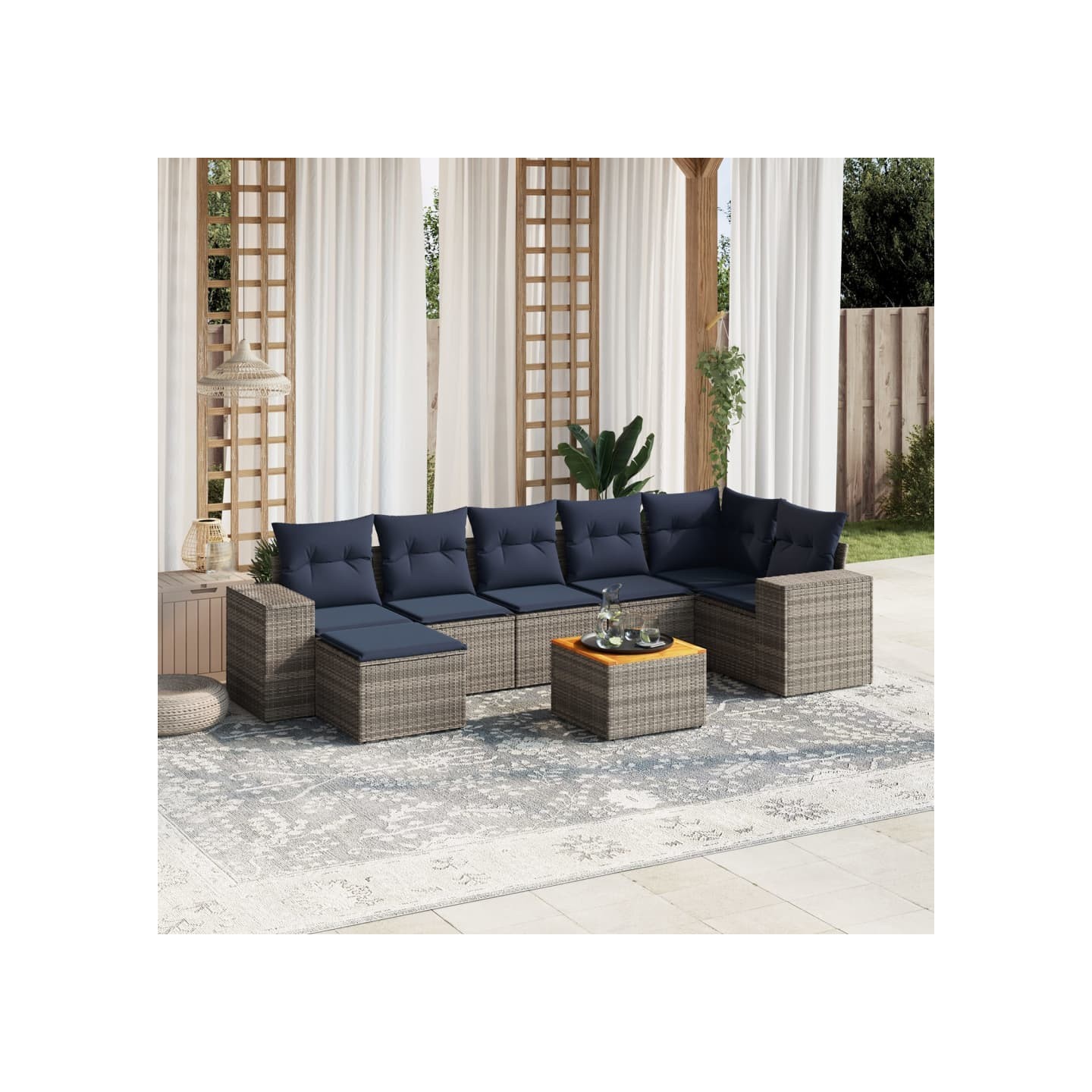 Ensemble de canapé de jardin 8 pcs avec coussins gris résine tressée