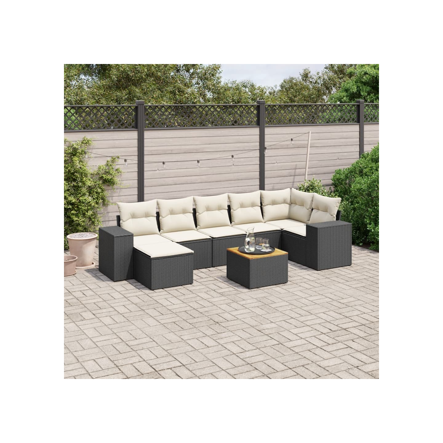 Salon de jardin 8 pcs avec coussins noir résine tressée