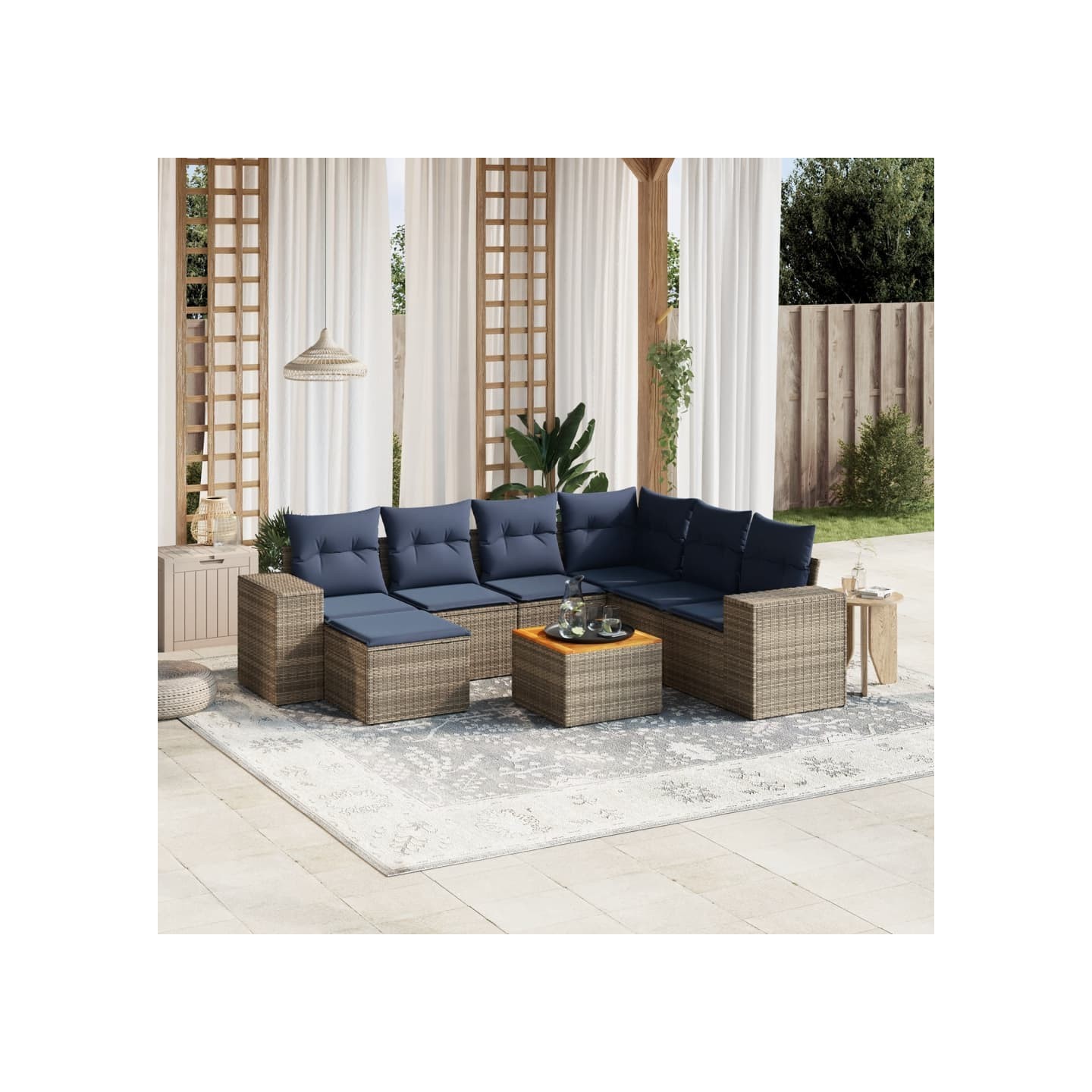 Ensemble de canapé de jardin 8 pcs avec coussins gris résine tressée