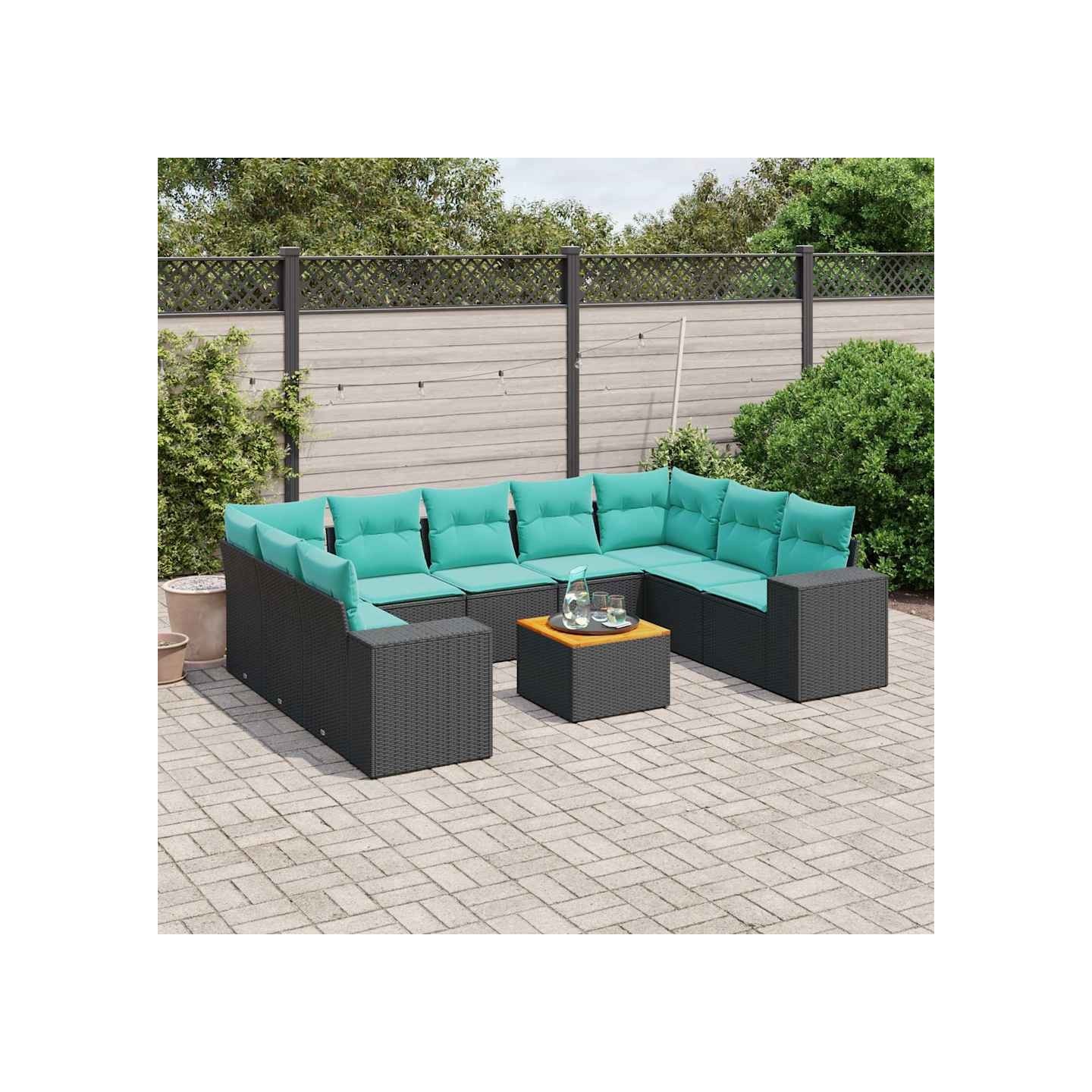 Ensemble de canapé de jardin 10 pcs avec coussins noir