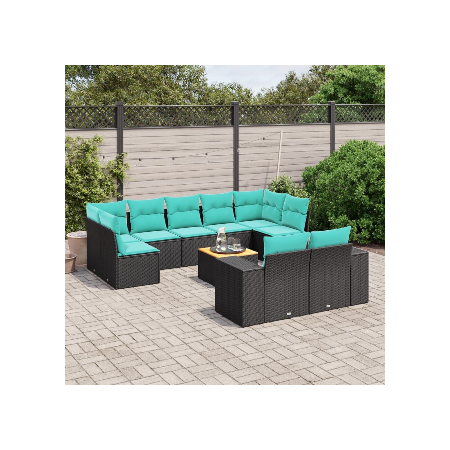 Ensemble de canapé de jardin 10 pcs avec coussins noir