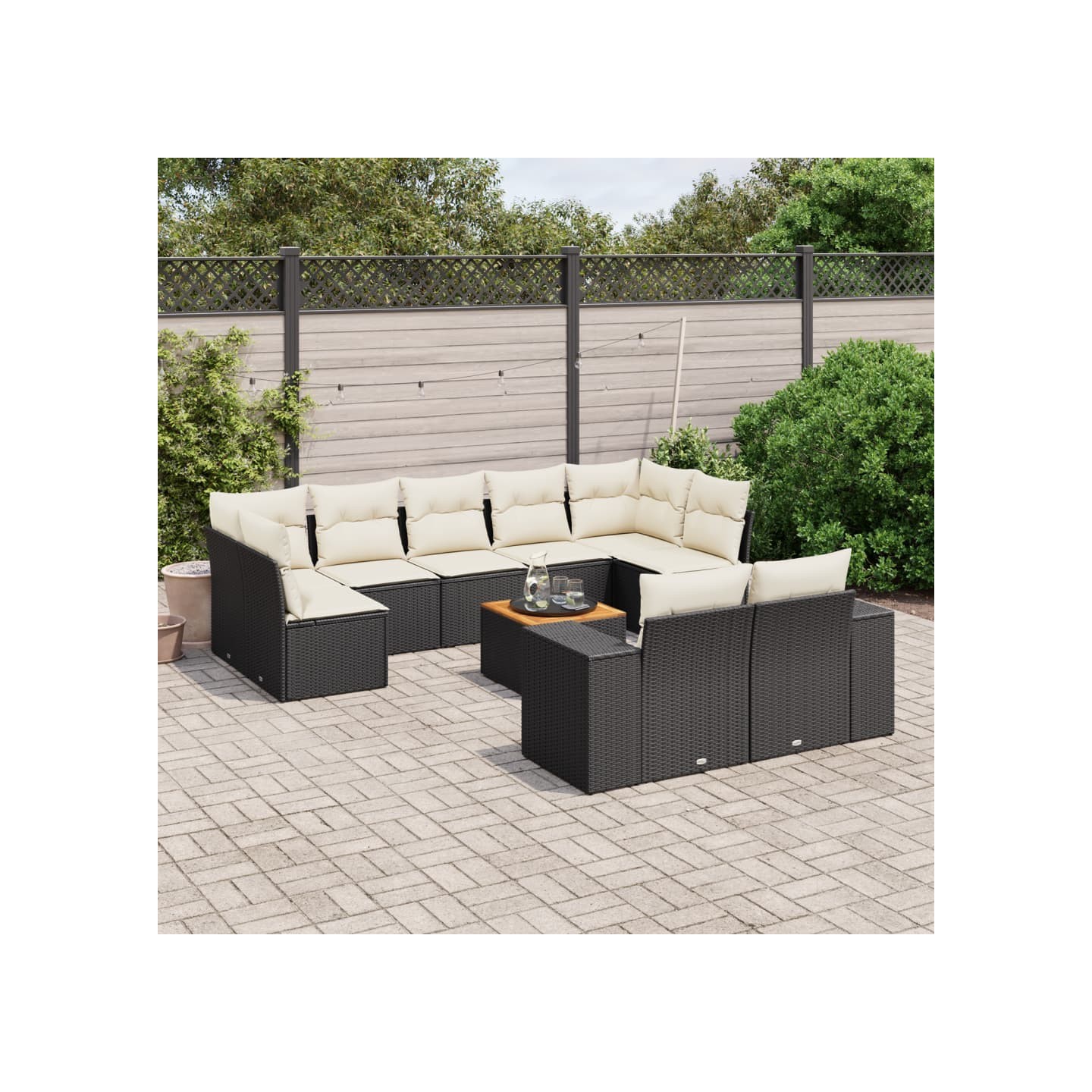 Salon de jardin 10 pcs avec coussins noir résine tressée