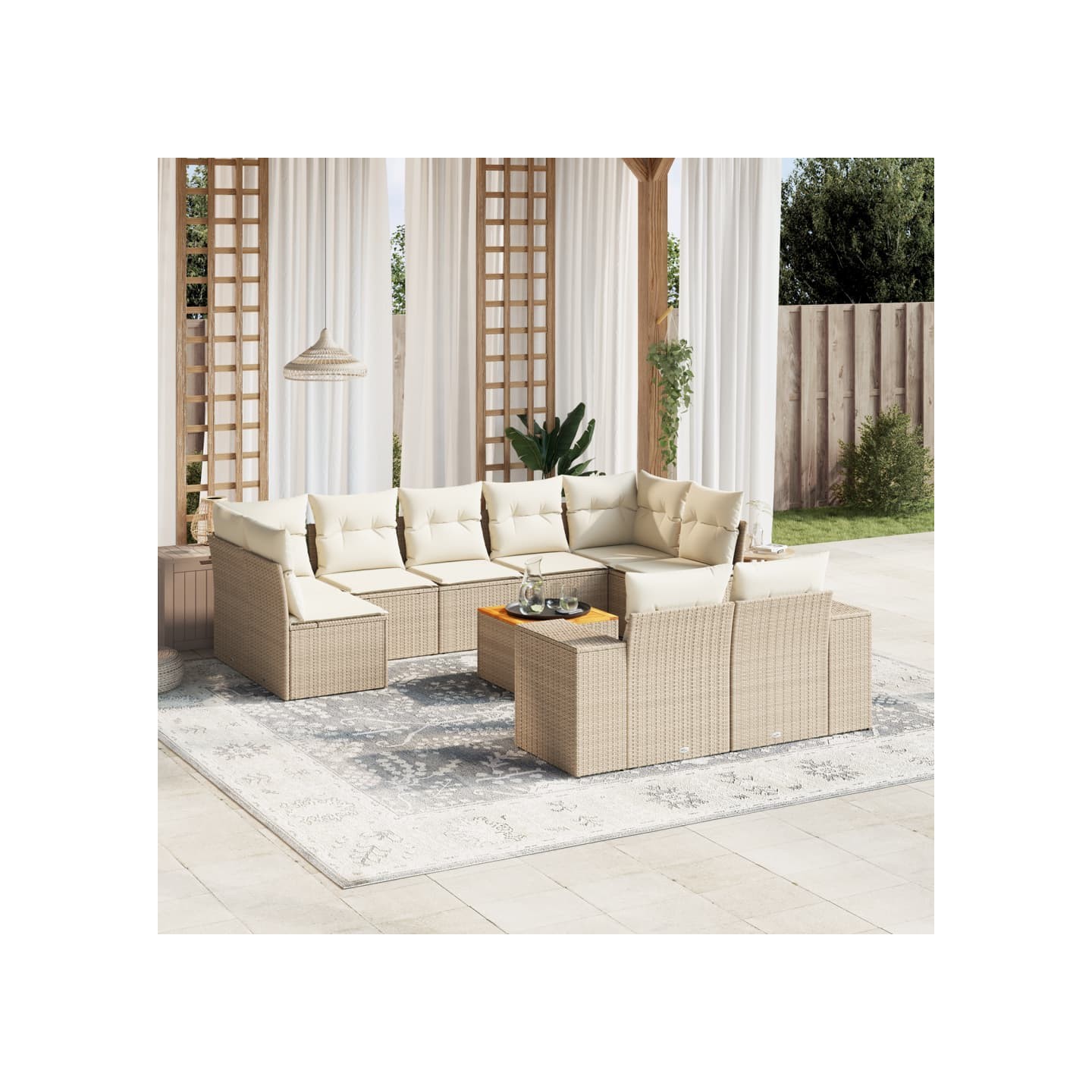 Salon de jardin avec coussins 10 pcs beige résine tressée