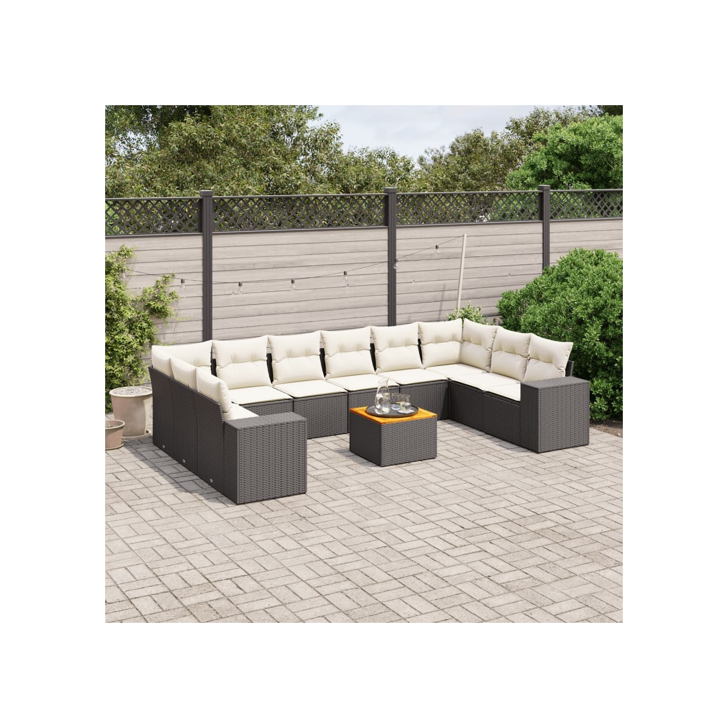 Salon de jardin 11 pcs avec coussins noir résine tressée