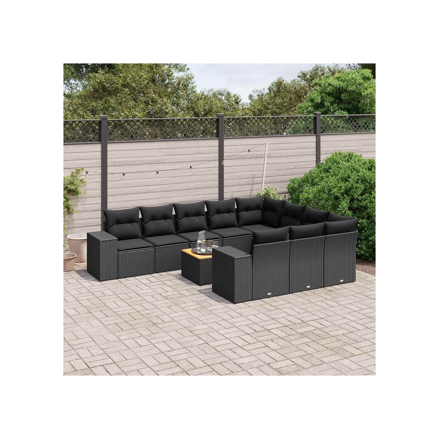 Salon de jardin 11 pcs avec coussins noir résine tressée