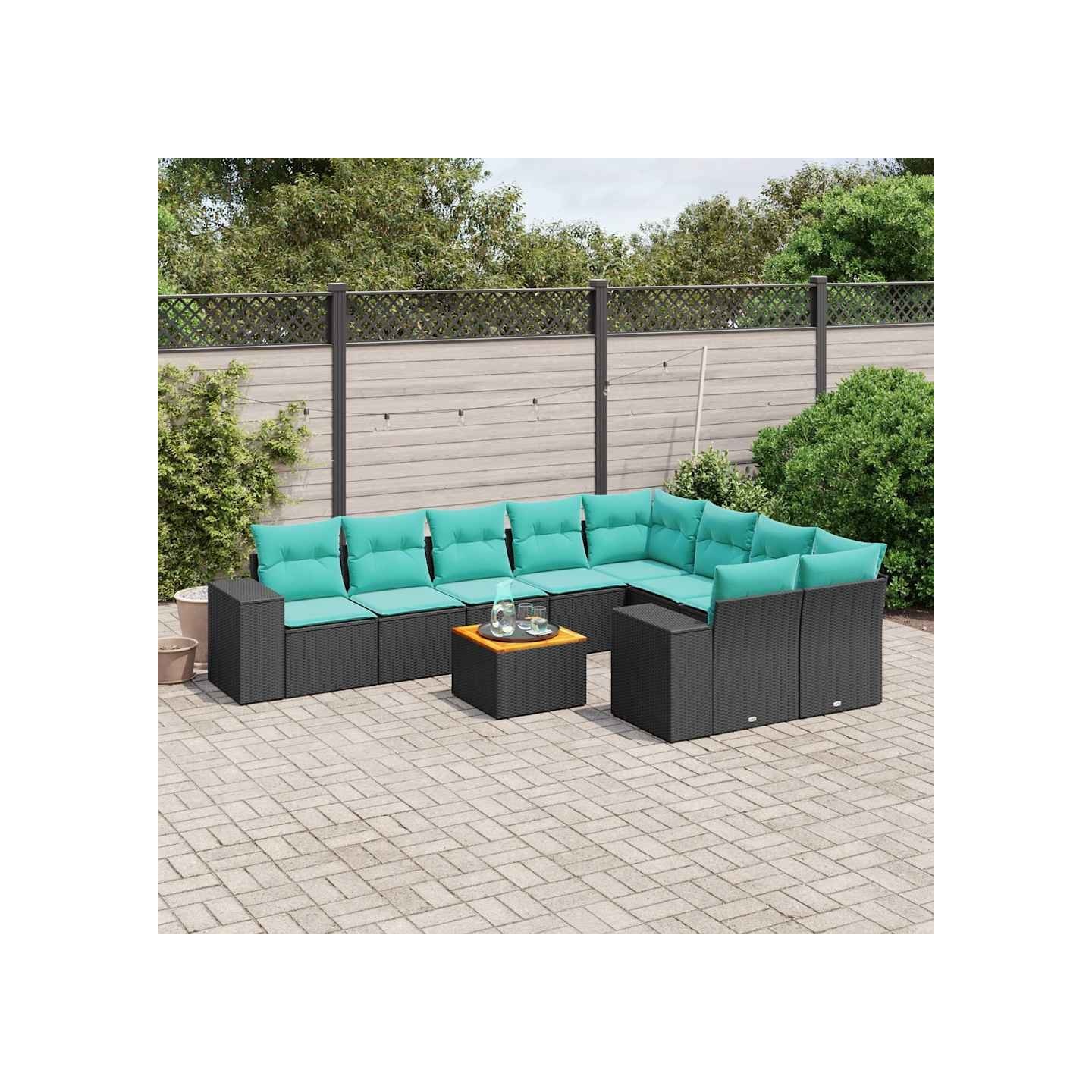 Ensemble de canapé de jardin 10 pcs avec coussins noir