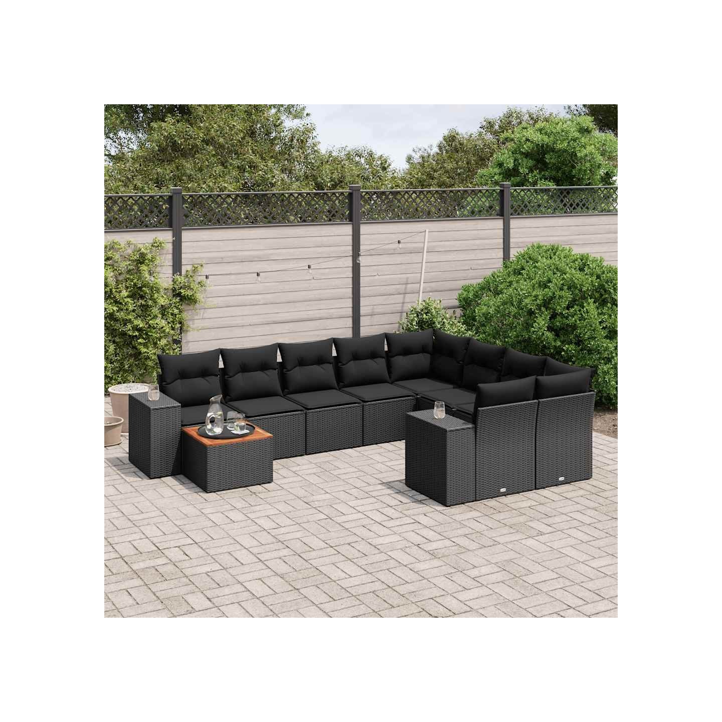 Salon de jardin 10 pcs avec coussins noir résine tressée