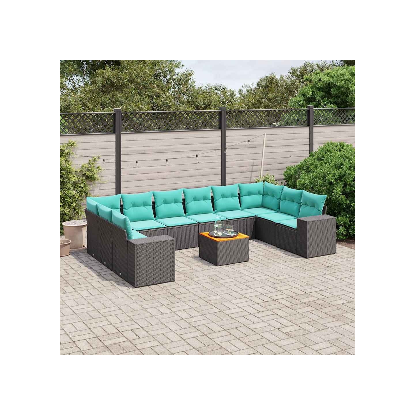 Ensemble de canapé de jardin 11 pcs avec coussins noir
