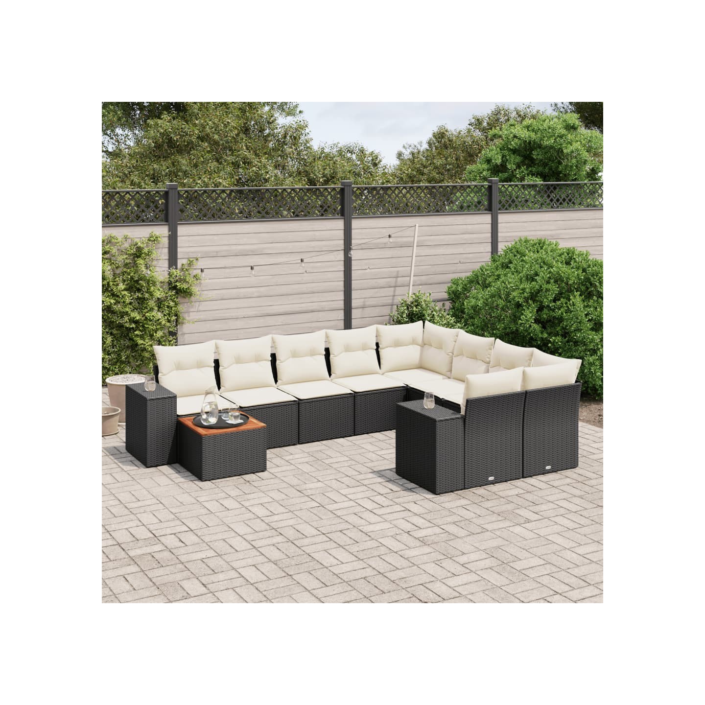 Salon de jardin 10 pcs avec coussins noir résine tressée