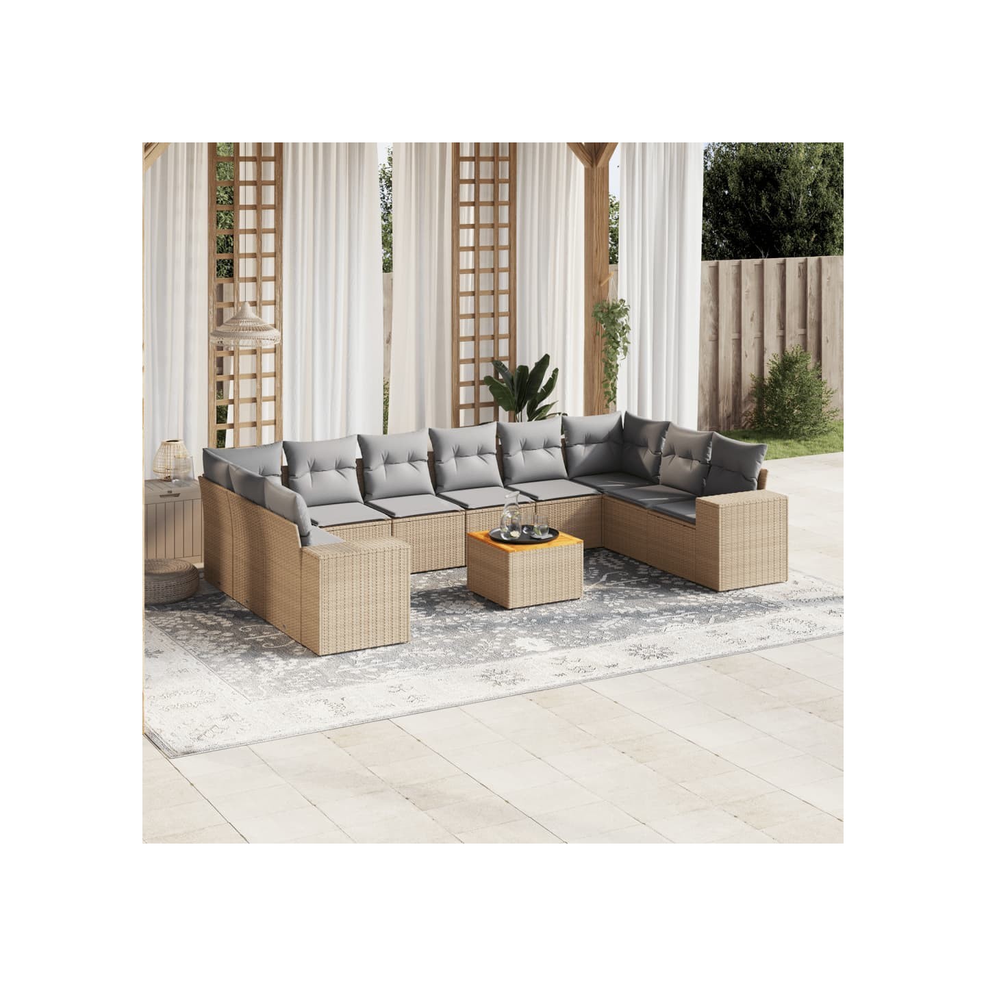 Salon de jardin 11 pcs avec coussins beige résine tressée