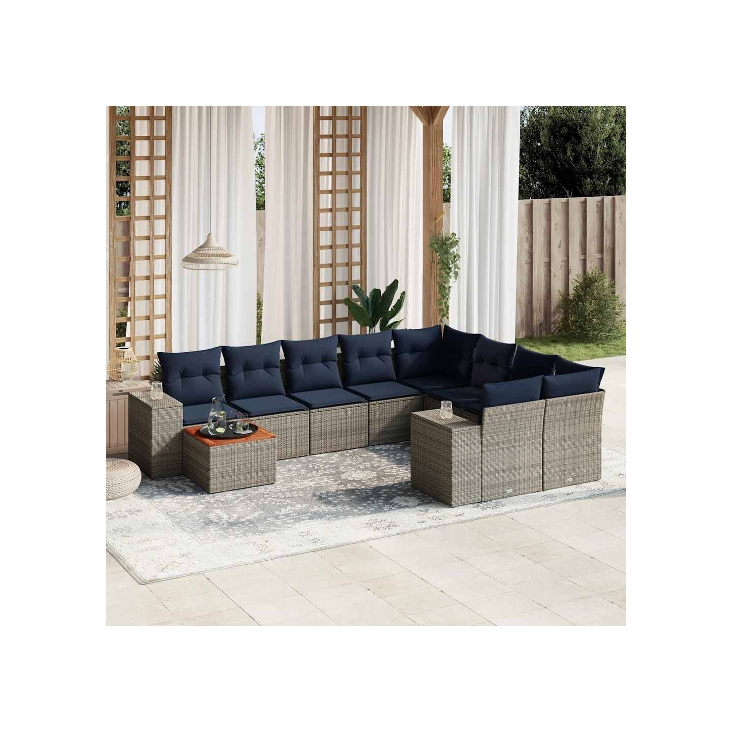 Ensemble de canapé de jardin 10 pcs avec coussins gris