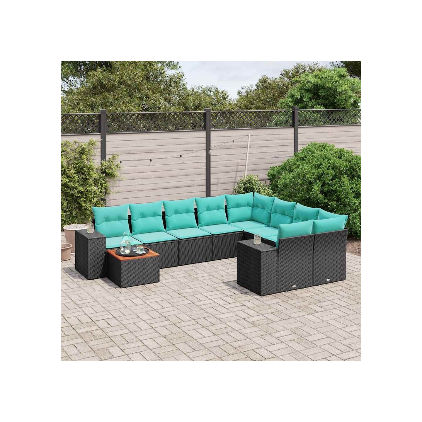 Ensemble de canapé de jardin 10 pcs avec coussins noir