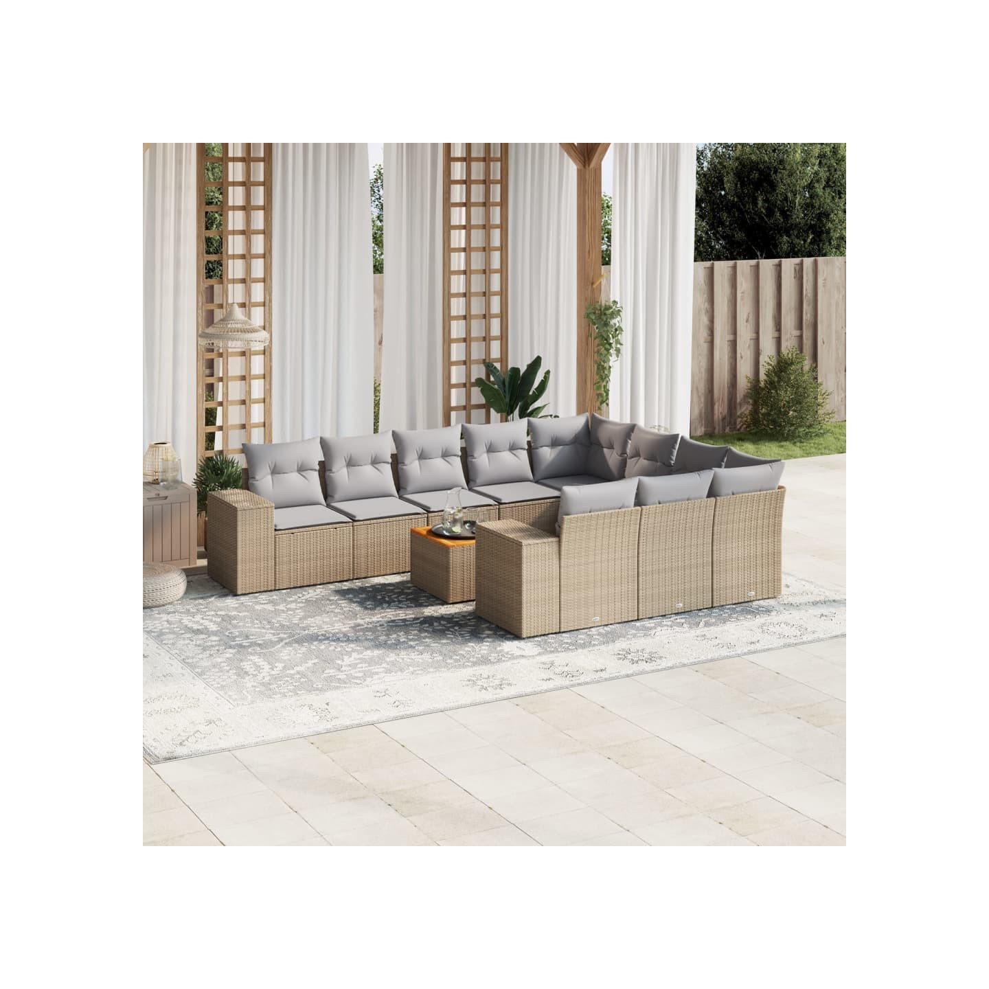 Salon de jardin 11 pcs avec coussins beige résine tressée