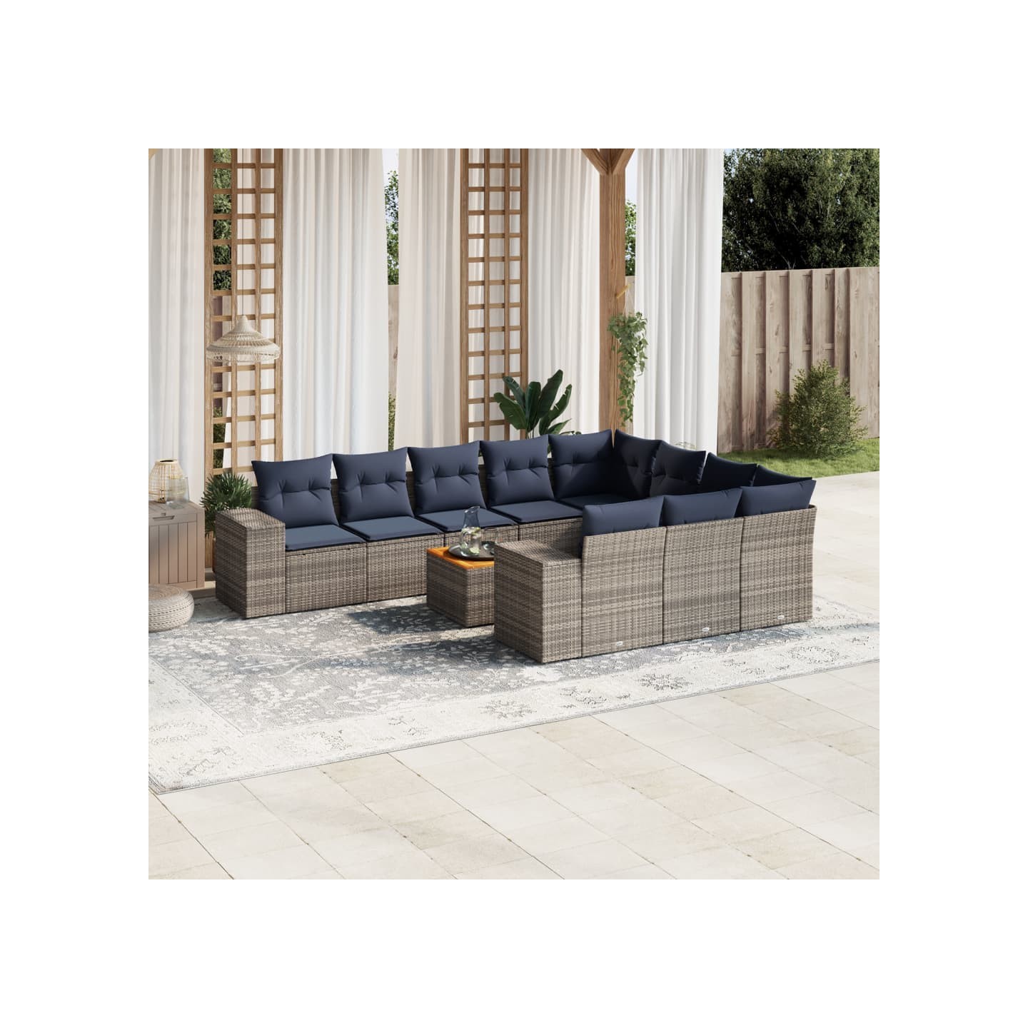 Ensemble de canapé de jardin 11 pcs avec coussins gris