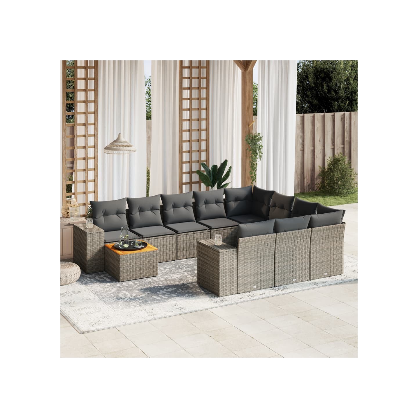Salon de jardin 11 pcs avec coussins gris résine tressée