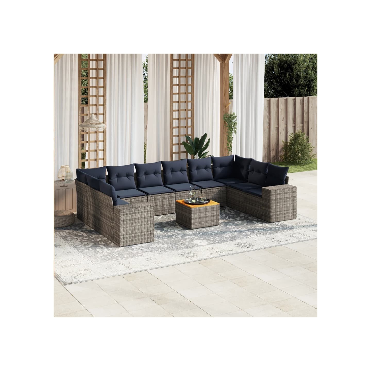 Ensemble de canapé de jardin 11 pcs avec coussins gris