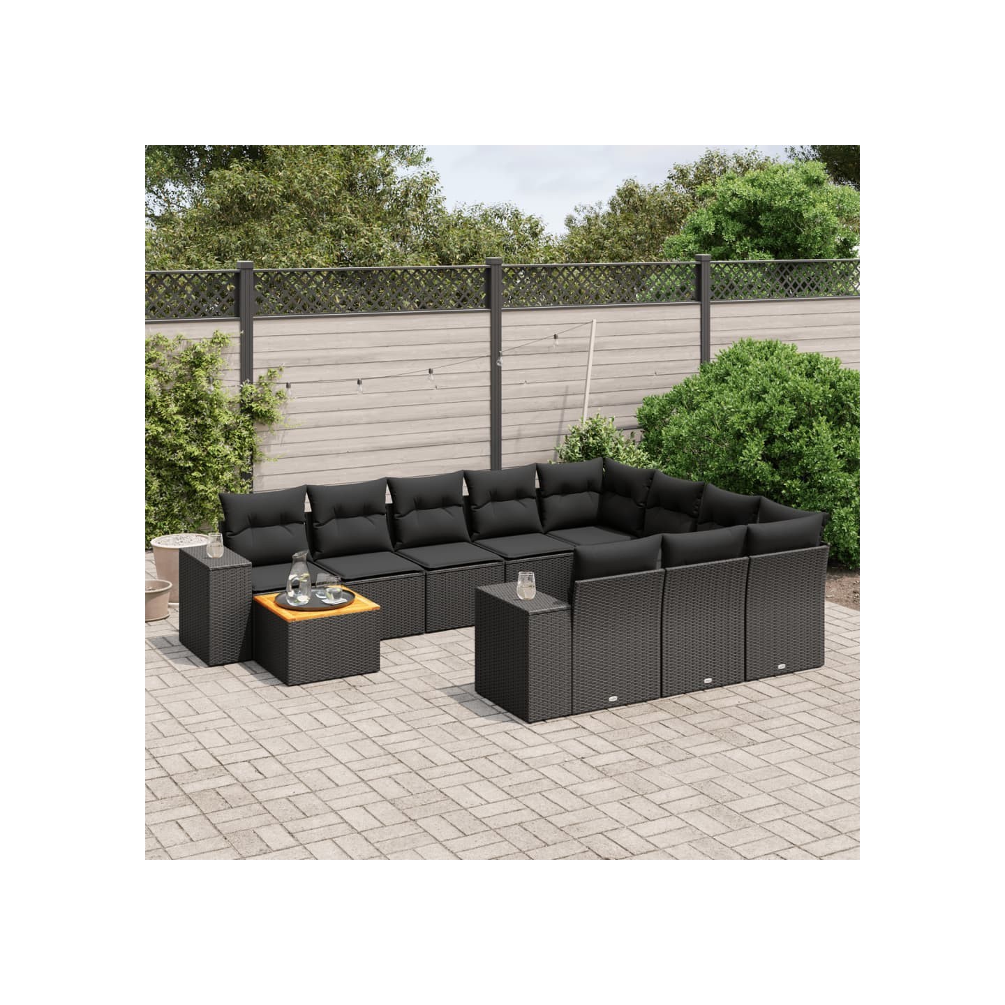 Salon de jardin 11 pcs avec coussins noir résine tressée