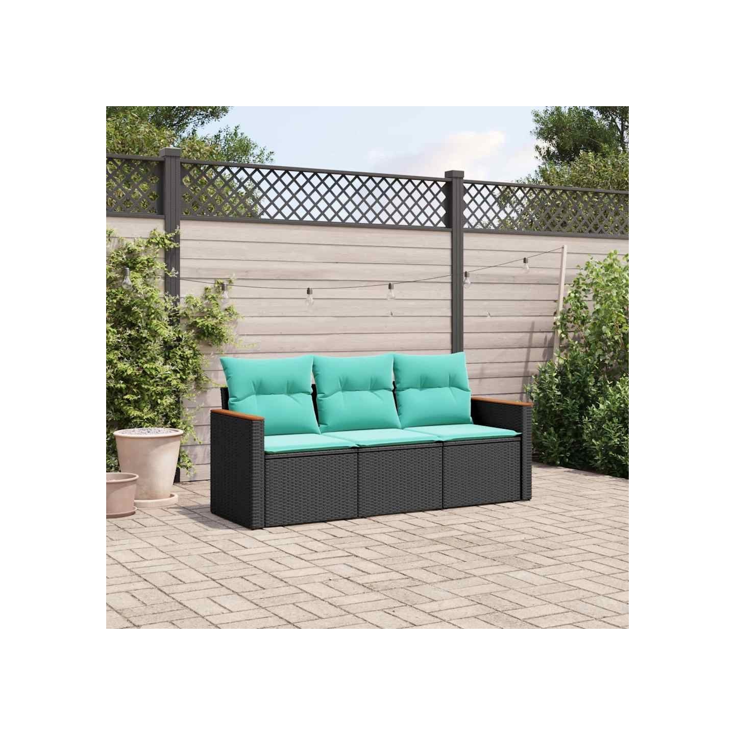 Salon de jardin 3 pcs avec coussins noir résine tressée