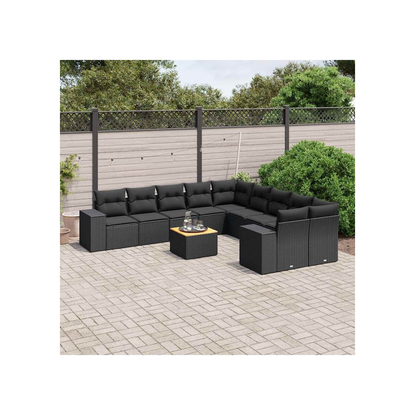 Salon de jardin 11 pcs avec coussins noir résine tressée
