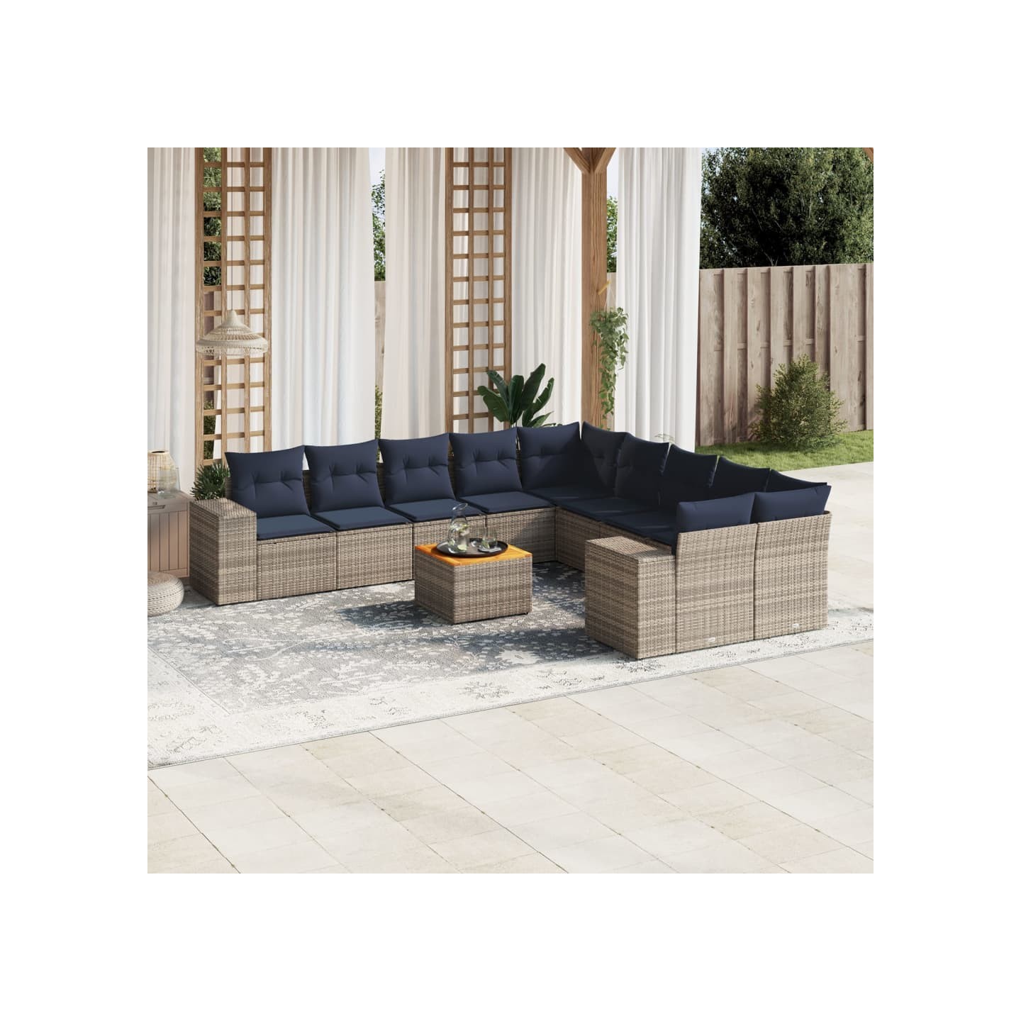 Ensemble de canapé de jardin 11 pcs avec coussins gris