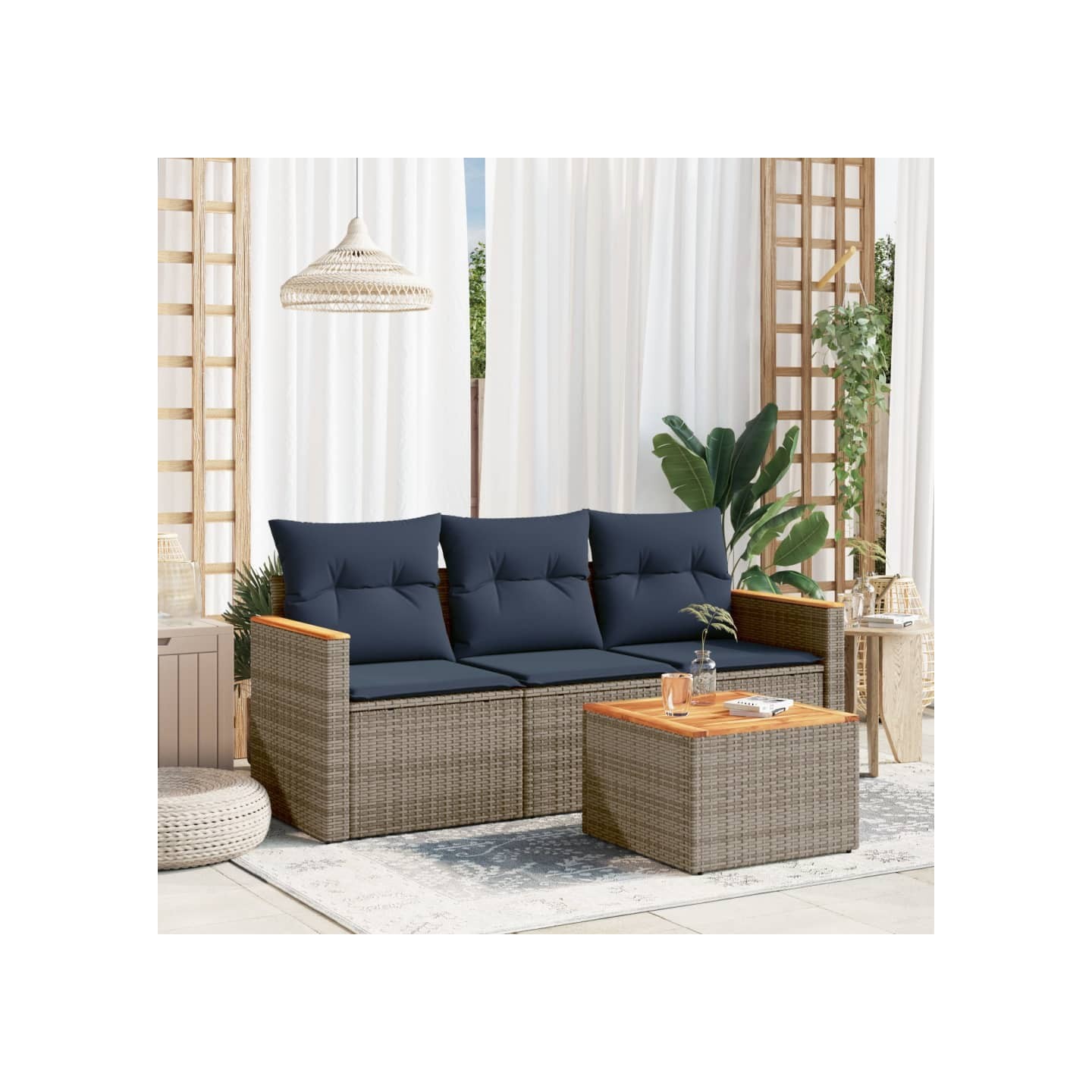 Ensemble de canapé de jardin 4 pcs avec coussins gris résine tressée