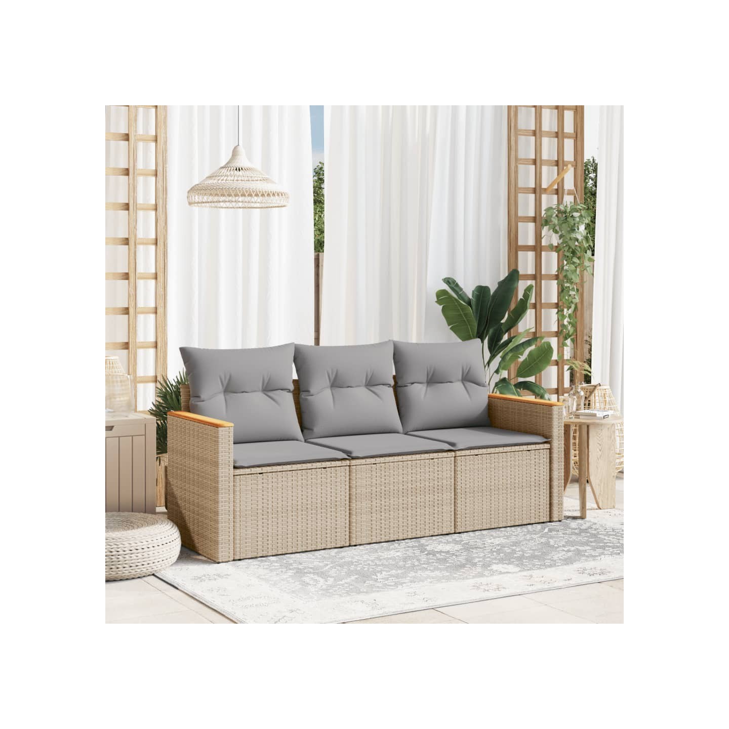 Salon de jardin avec coussins 3pcs mélange beige résine tressée