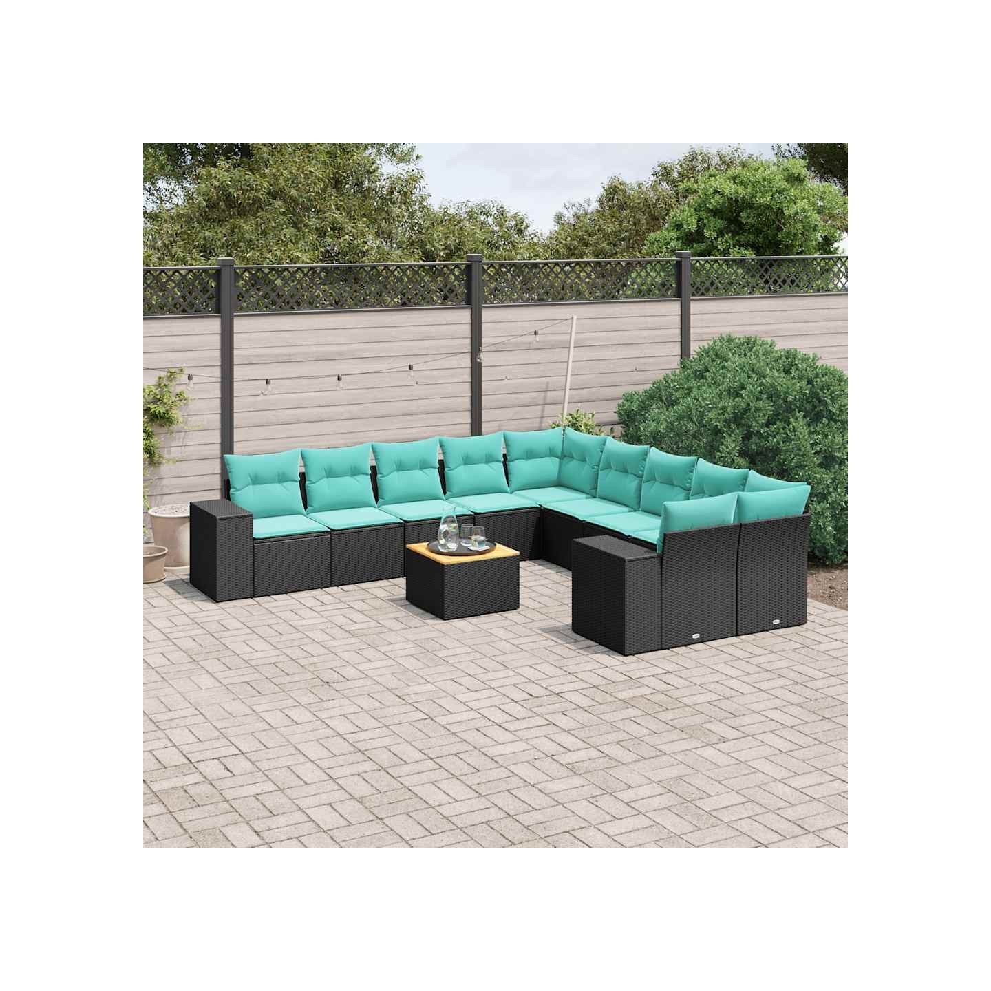 Ensemble de canapé de jardin 11 pcs avec coussins noir