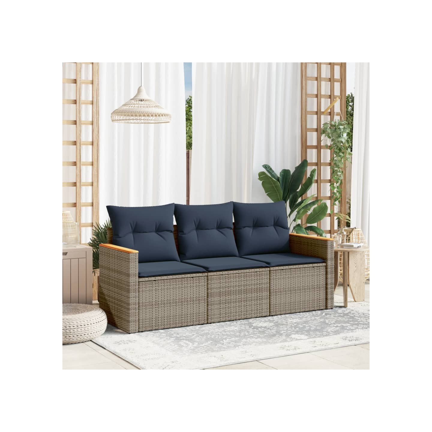 Ensemble de canapé de jardin 3 pcs avec coussins gris résine tressée
