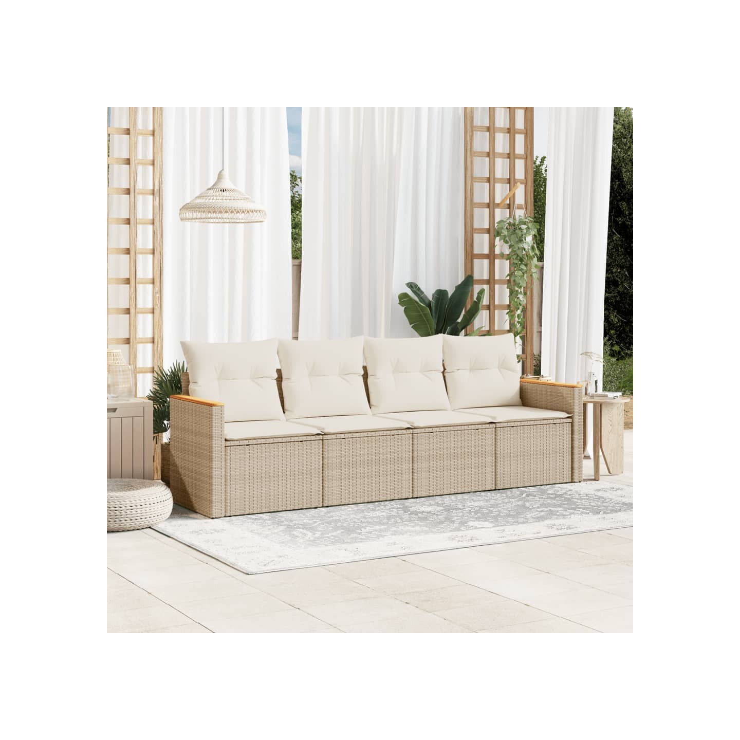 Salon de jardin avec coussins 4 pcs beige résine tressée