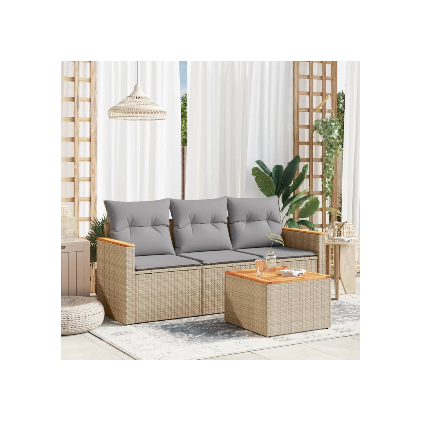 Salon de jardin avec coussins 4pcs mélange beige résine tressée