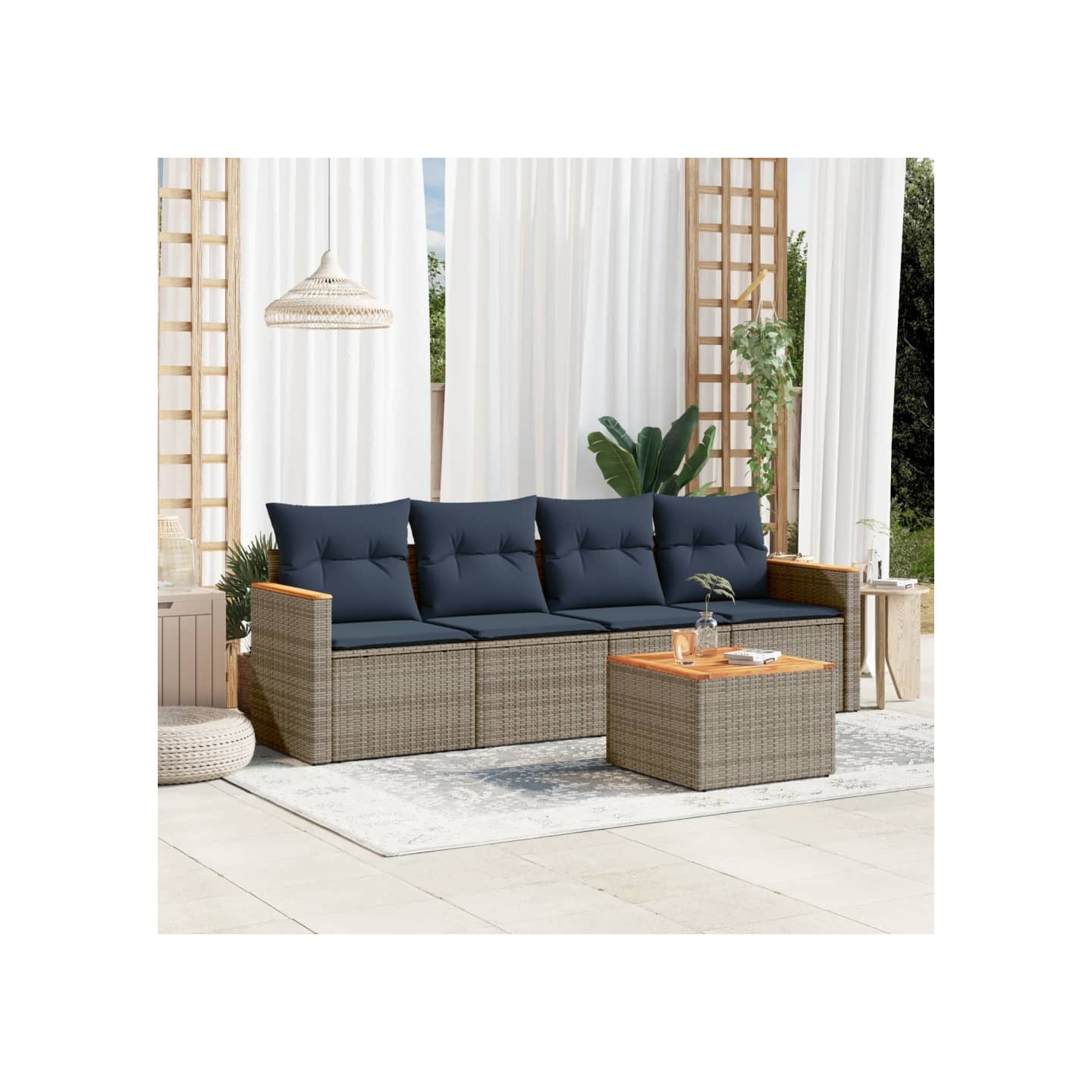 Ensemble de canapé de jardin 5 pcs avec coussins gris résine tressée