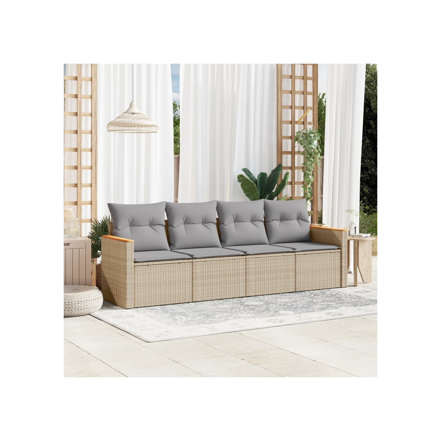 Salon de jardin avec coussins 4pcs mélange beige résine tressée
