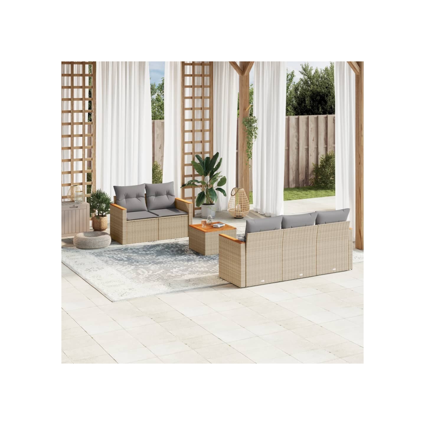 Salon de jardin avec coussins 6pcs mélange beige résine tressée