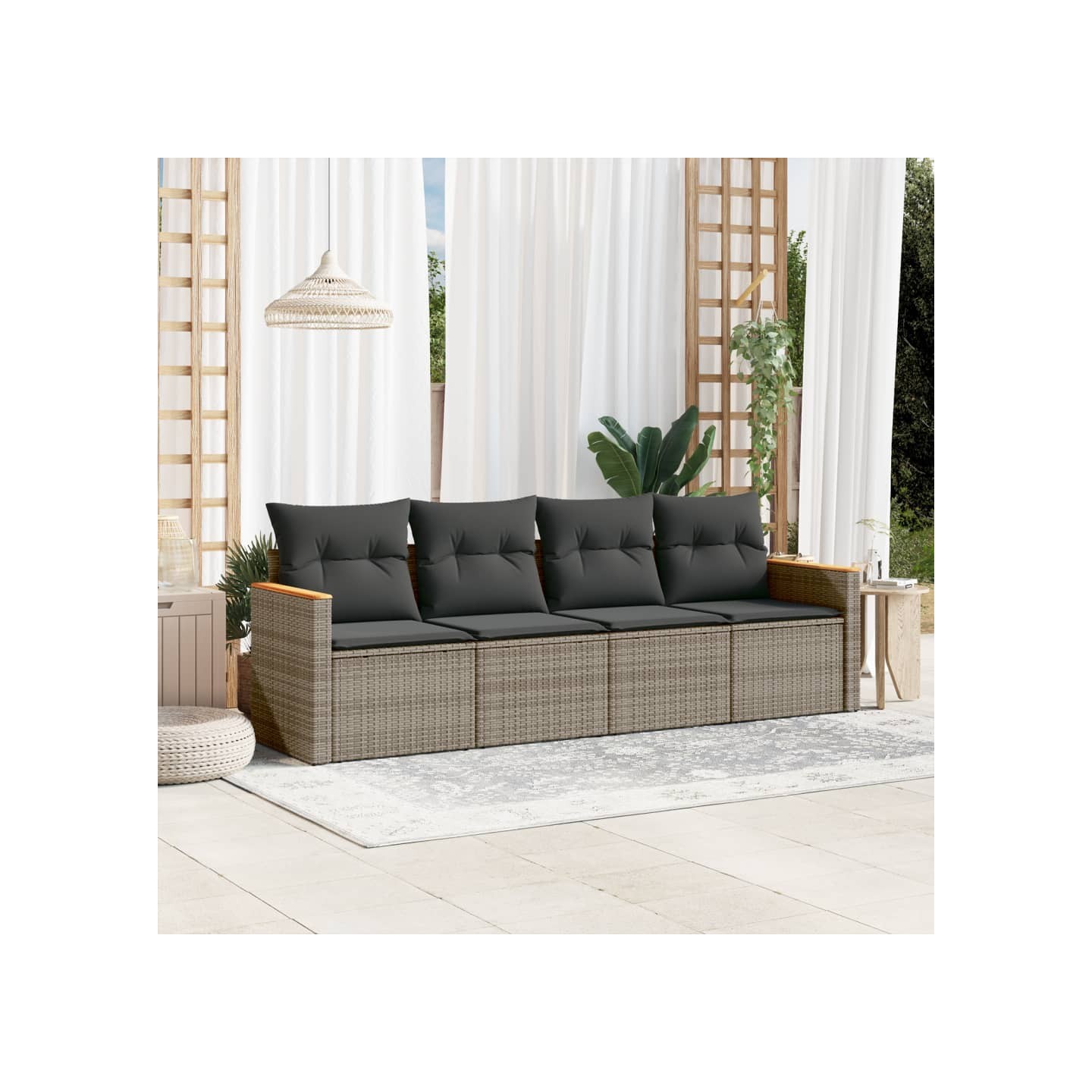 Salon de jardin 4 pcs avec coussins gris résine tressée