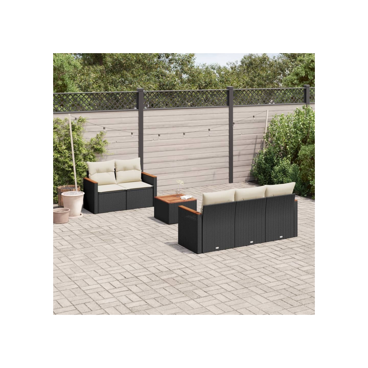 Salon de jardin 6 pcs avec coussins noir résine tressée