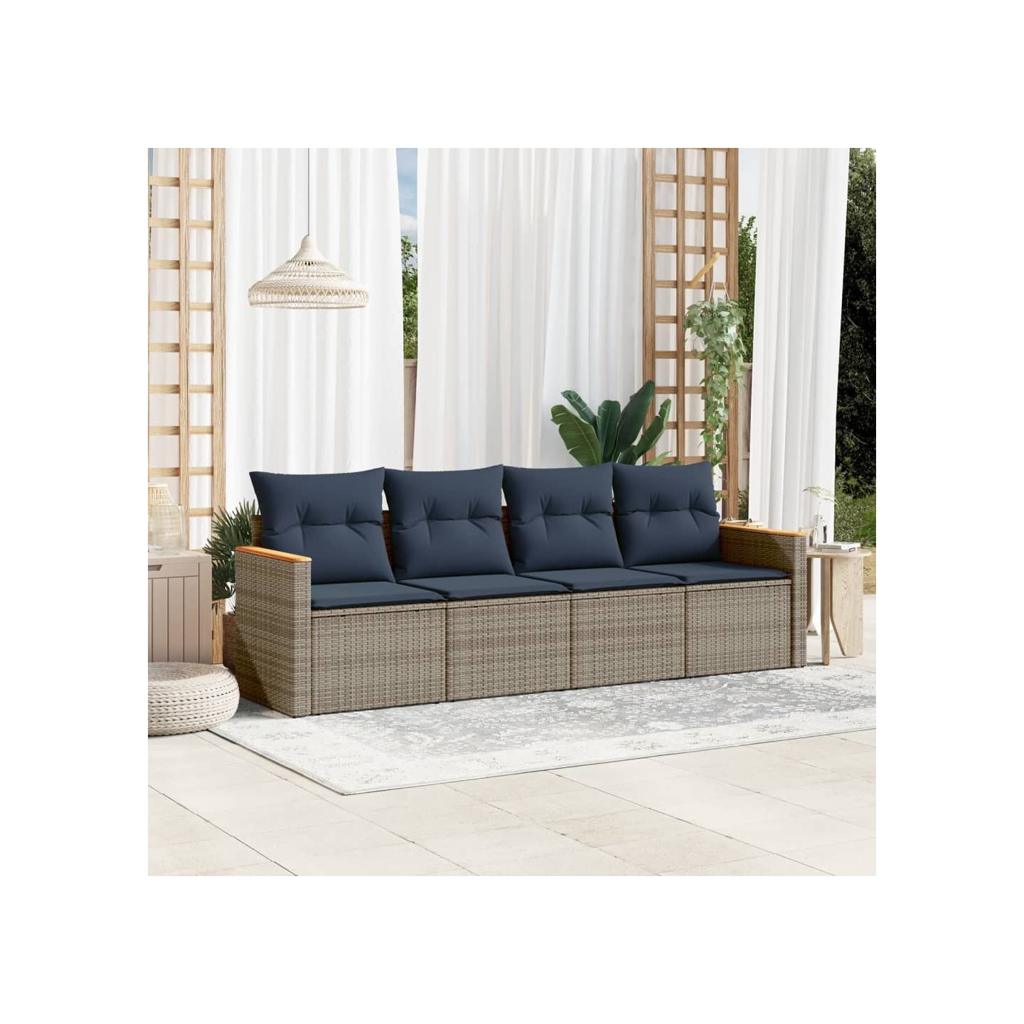 Ensemble de canapé de jardin 4 pcs avec coussins gris résine tressée
