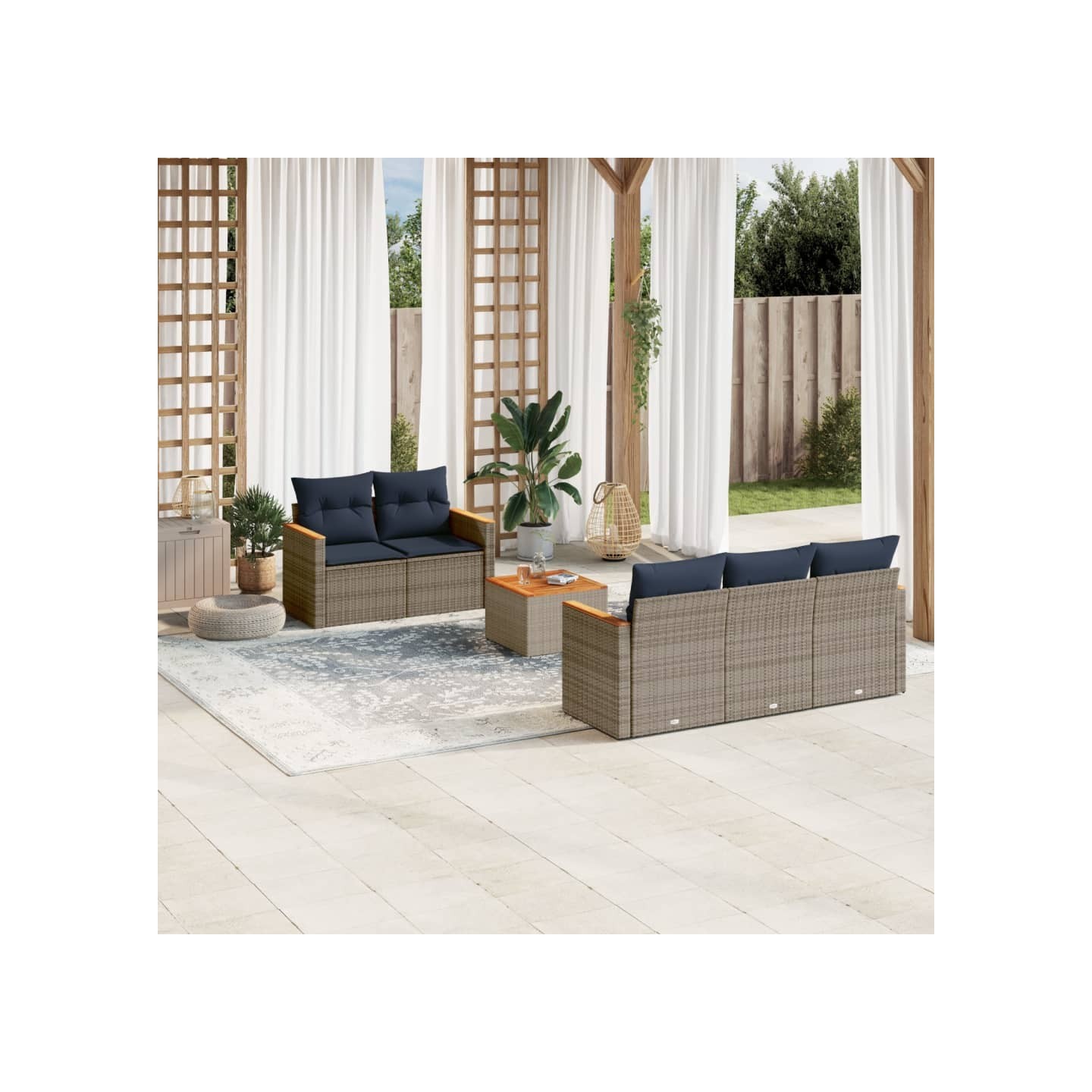 Ensemble de canapé de jardin 6 pcs avec coussins gris résine tressée