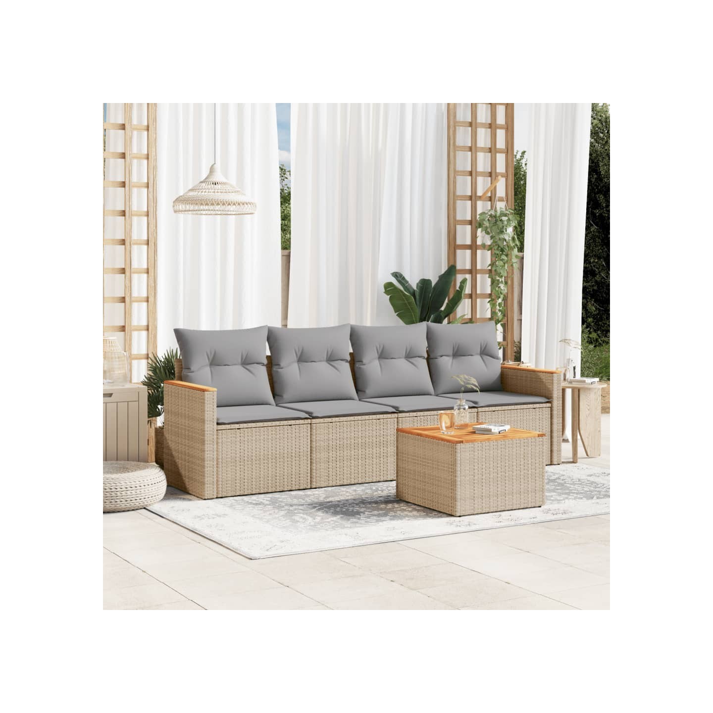 Salon de jardin avec coussins 5pcs mélange beige résine tressée