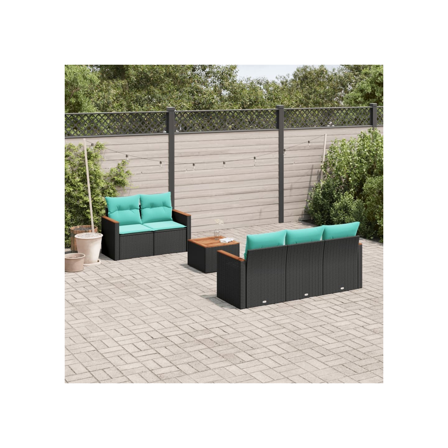 Ensemble de canapé de jardin 6 pcs avec coussins noir résine tressée