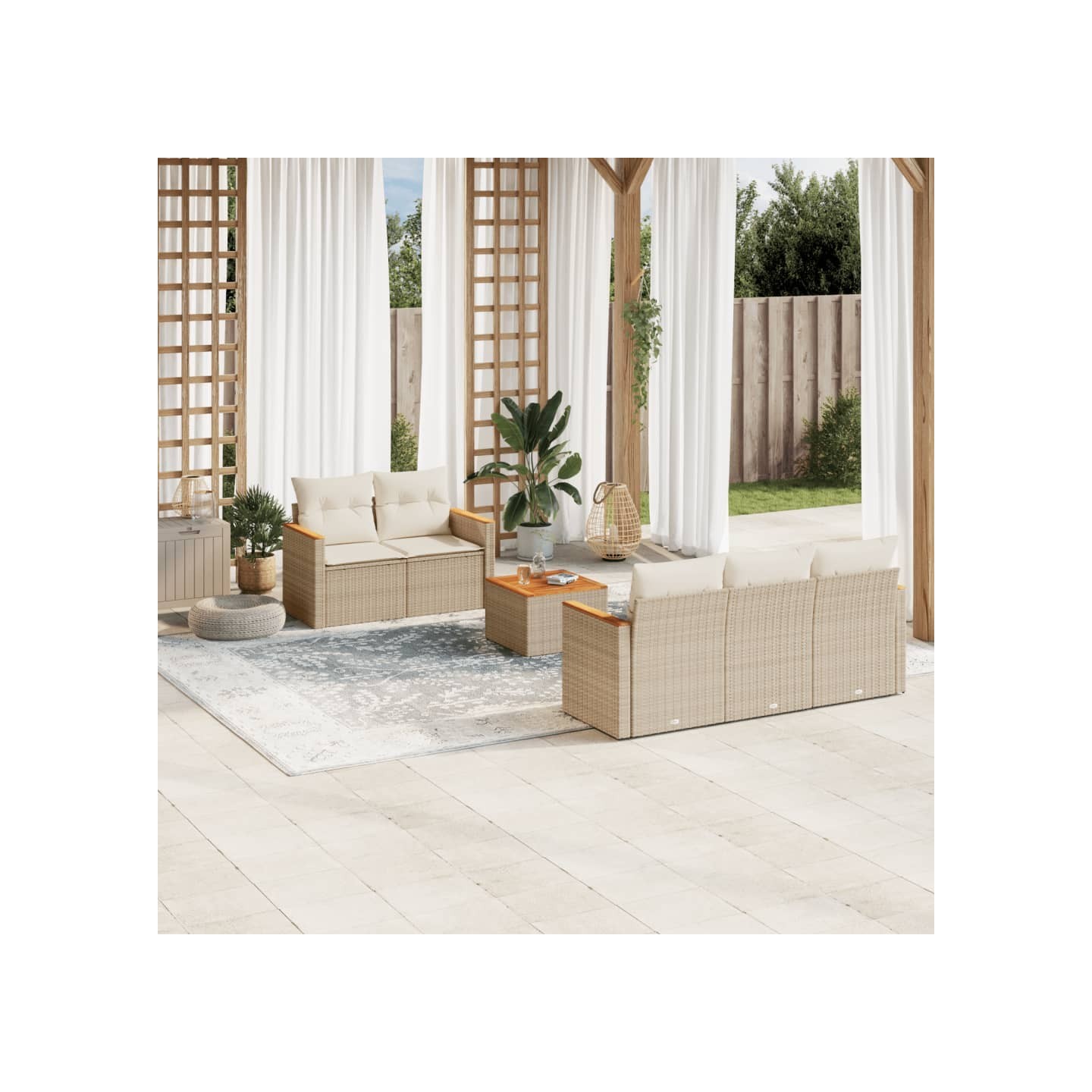Salon de jardin avec coussins 6 pcs beige résine tressée