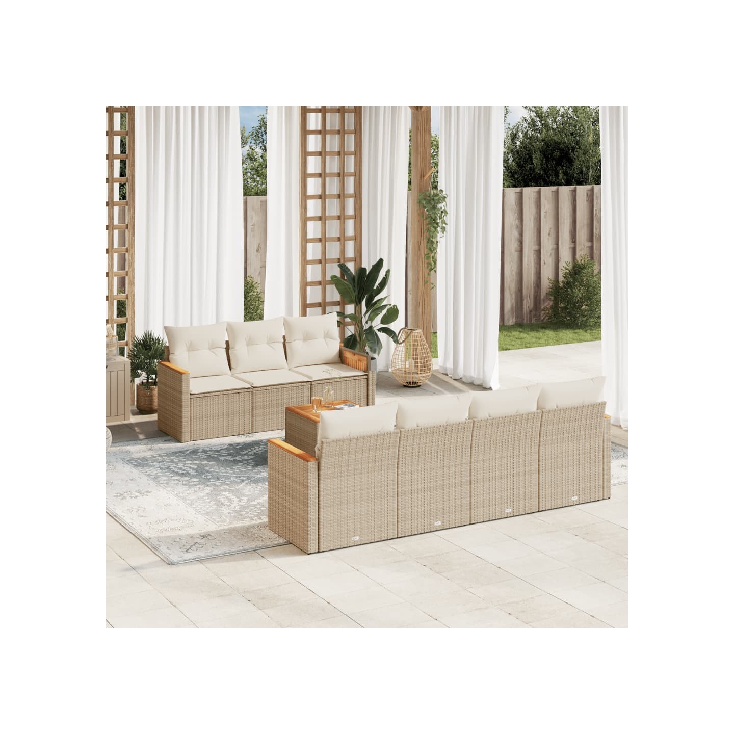 Salon de jardin avec coussins 8 pcs beige résine tressée