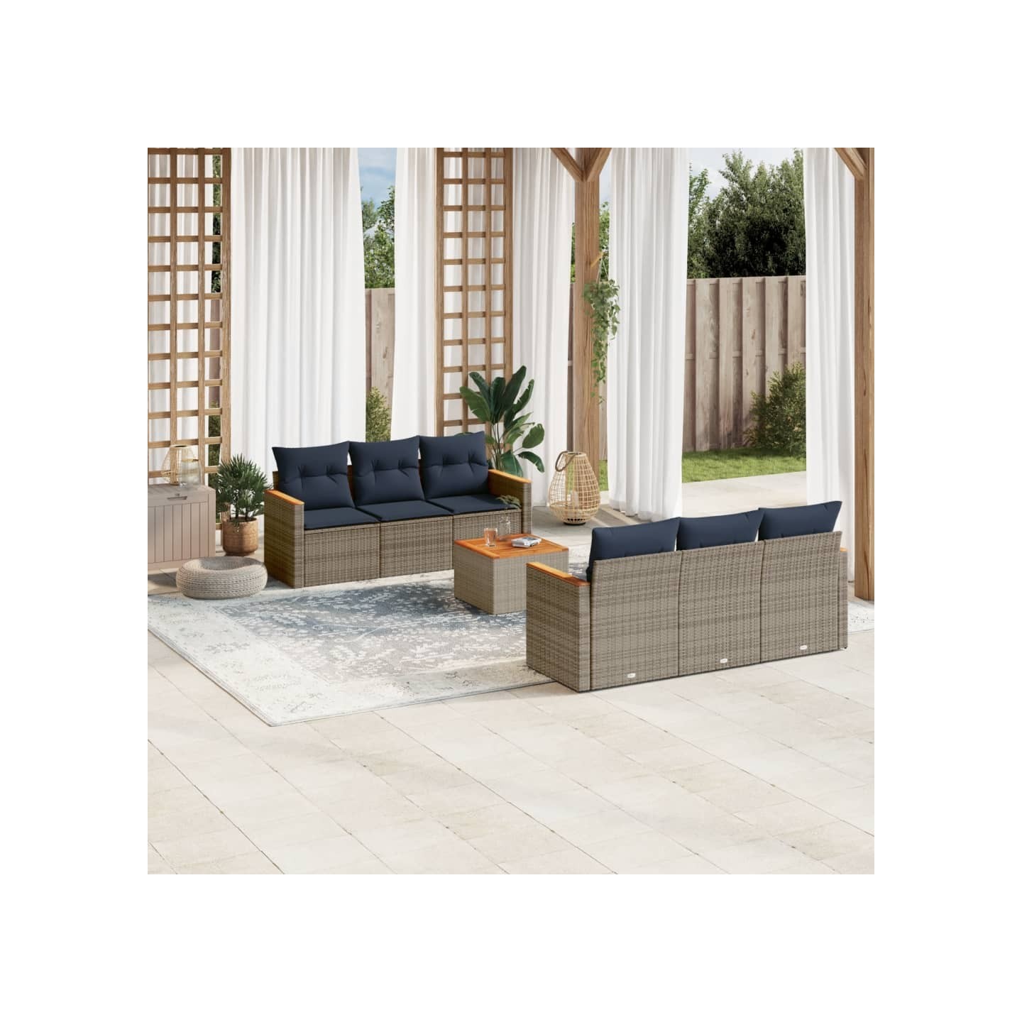 Ensemble de canapé de jardin 7 pcs avec coussins gris résine tressée