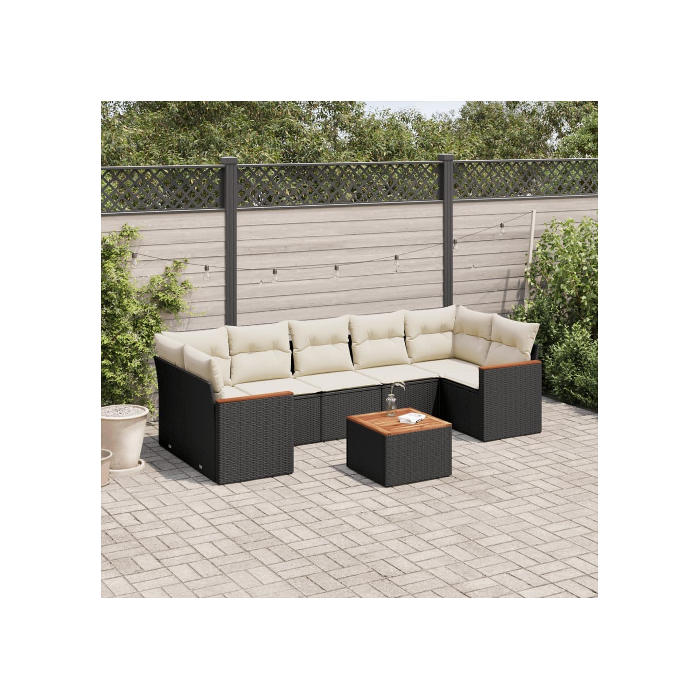Salon de jardin 8 pcs avec coussins noir résine tressée