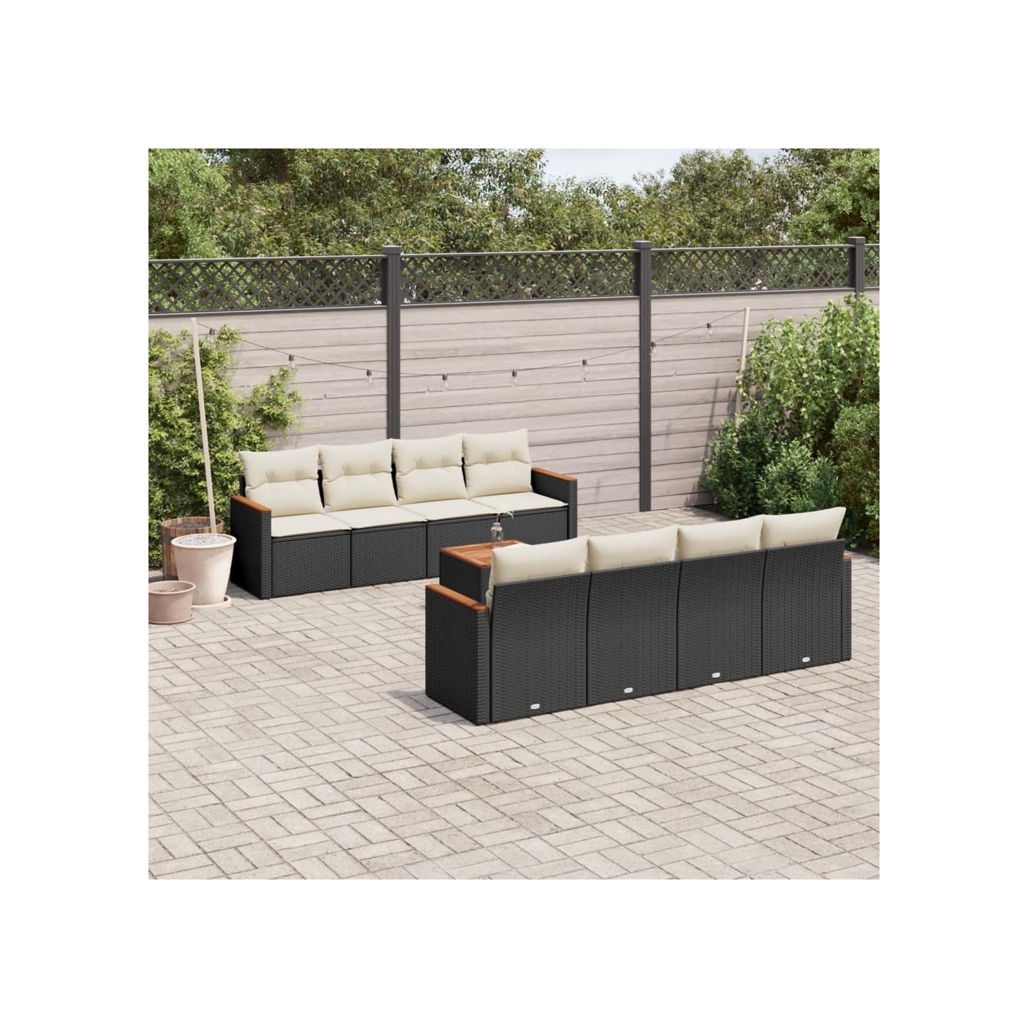 Salon de jardin 9 pcs avec coussins noir résine tressée